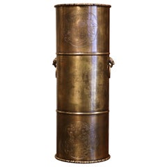 Early 20th Century French Brass Umbrella Stand with Engraved Pastoral Scenes
