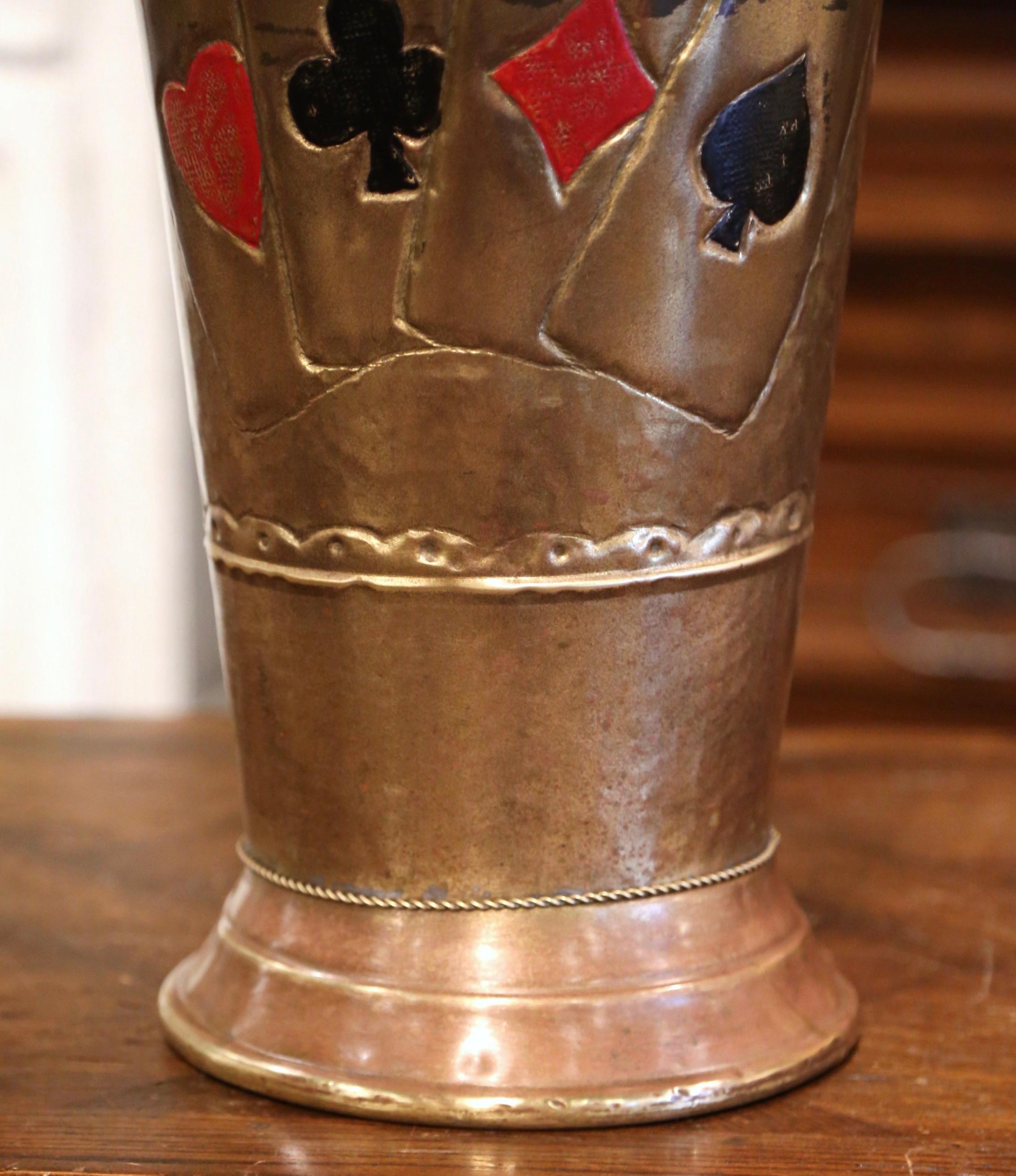 Early 20th Century French Brass Umbrella Stand with Playing Card Symbols 5