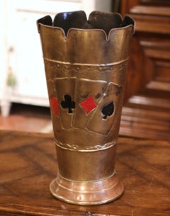 Early 20th Century French Brass Umbrella Stand with Playing Card Symbols