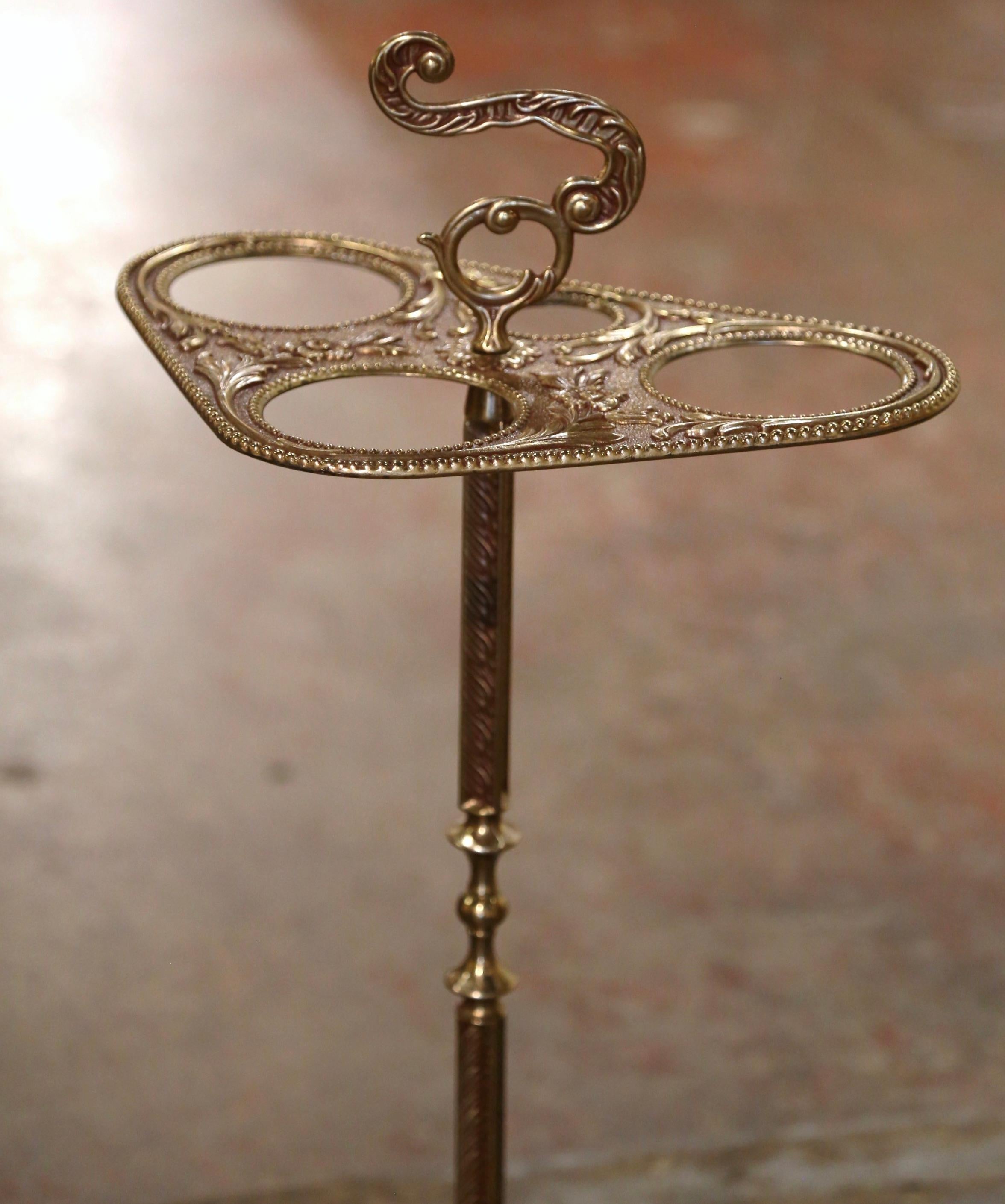 Repoussé Early 20th Century French Brass Umbrella Stand with Repousse Motifs