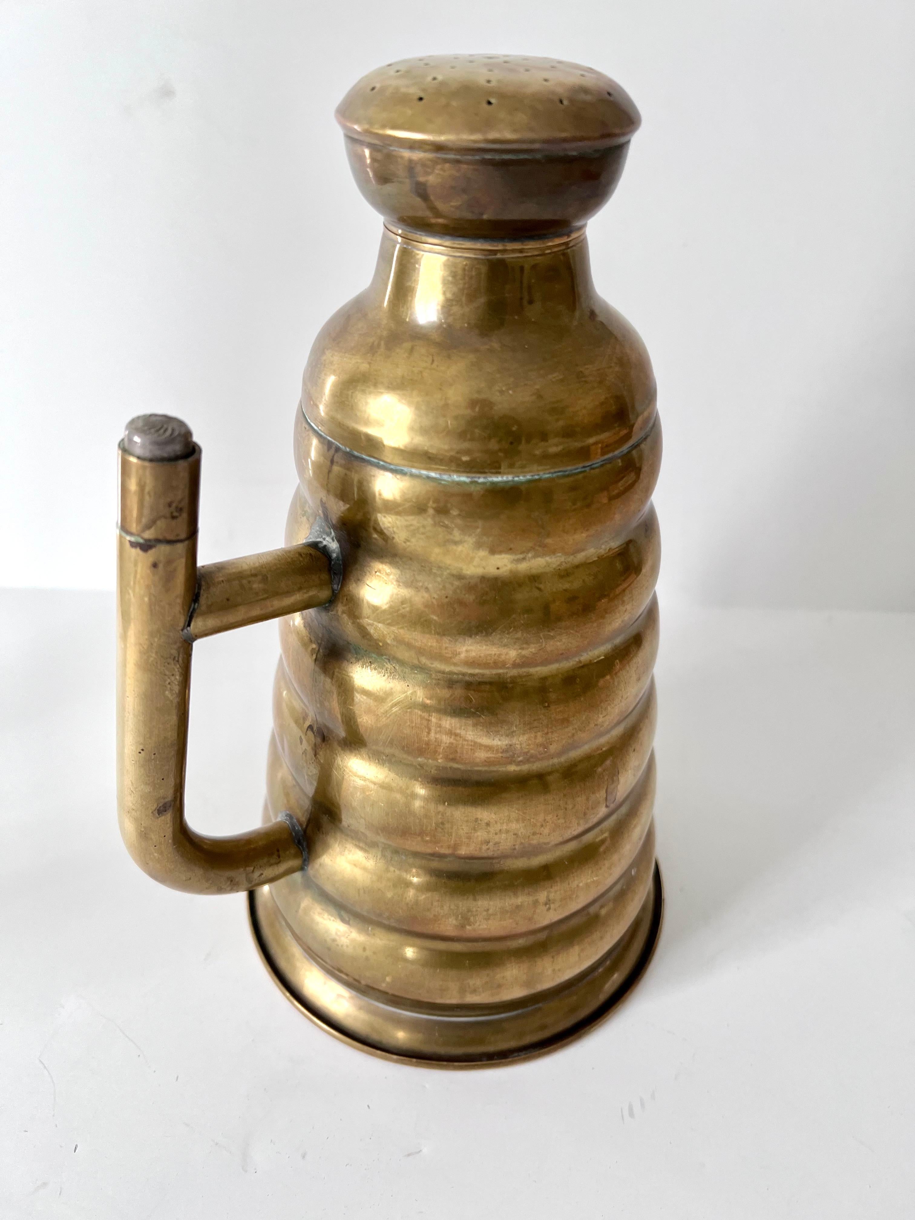 Mid-Century Modern Early 20th Century French Brass Water or Ironing Can with Handle For Sale