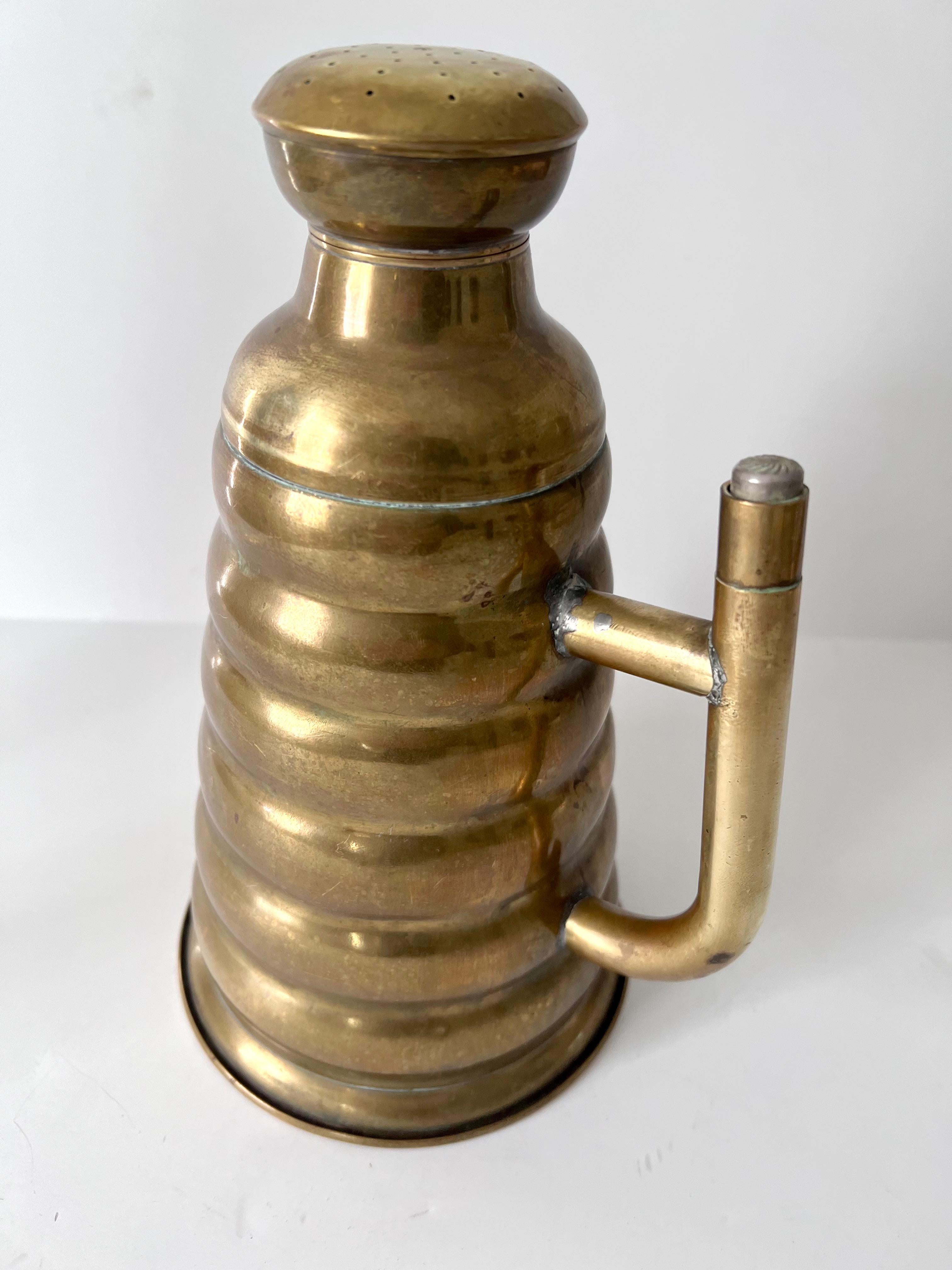 Molded Early 20th Century French Brass Water or Ironing Can with Handle For Sale