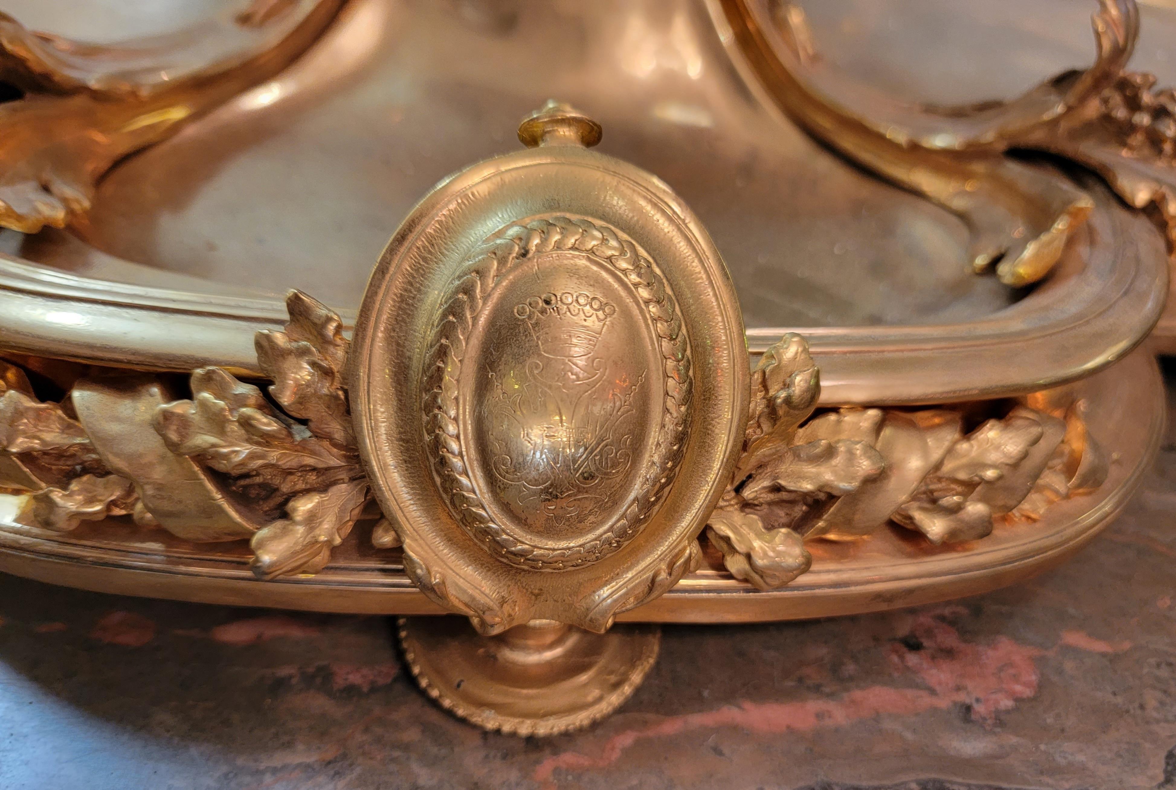 Early 20th Century French Bronze and 24k Gold Plate Gold Large Centerpiece For Sale 1