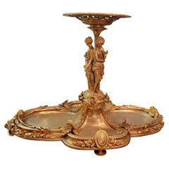 Early 20th Century French Bronze and 24k Gold Plate Gold Large Centerpiece