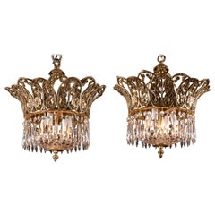 Early 20th Century French Bronze and Baccarat Crystal Chandelier, Grape Crown