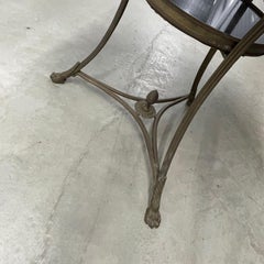 Maison Jansen Style Round Brass Gueridon with Scroll Arms and Lion Claw Feet