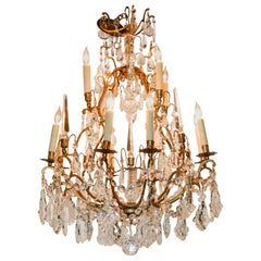 Early 20th Century French Bronze and Crystal Chandelier