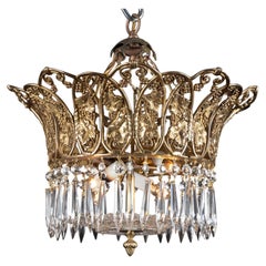 Early 20th Century French Bronze and Crystal Chandelier, Grape Crown
