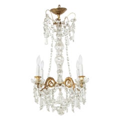 Early 20th Century French Bronze and Crystal Chandelier with Four Lights