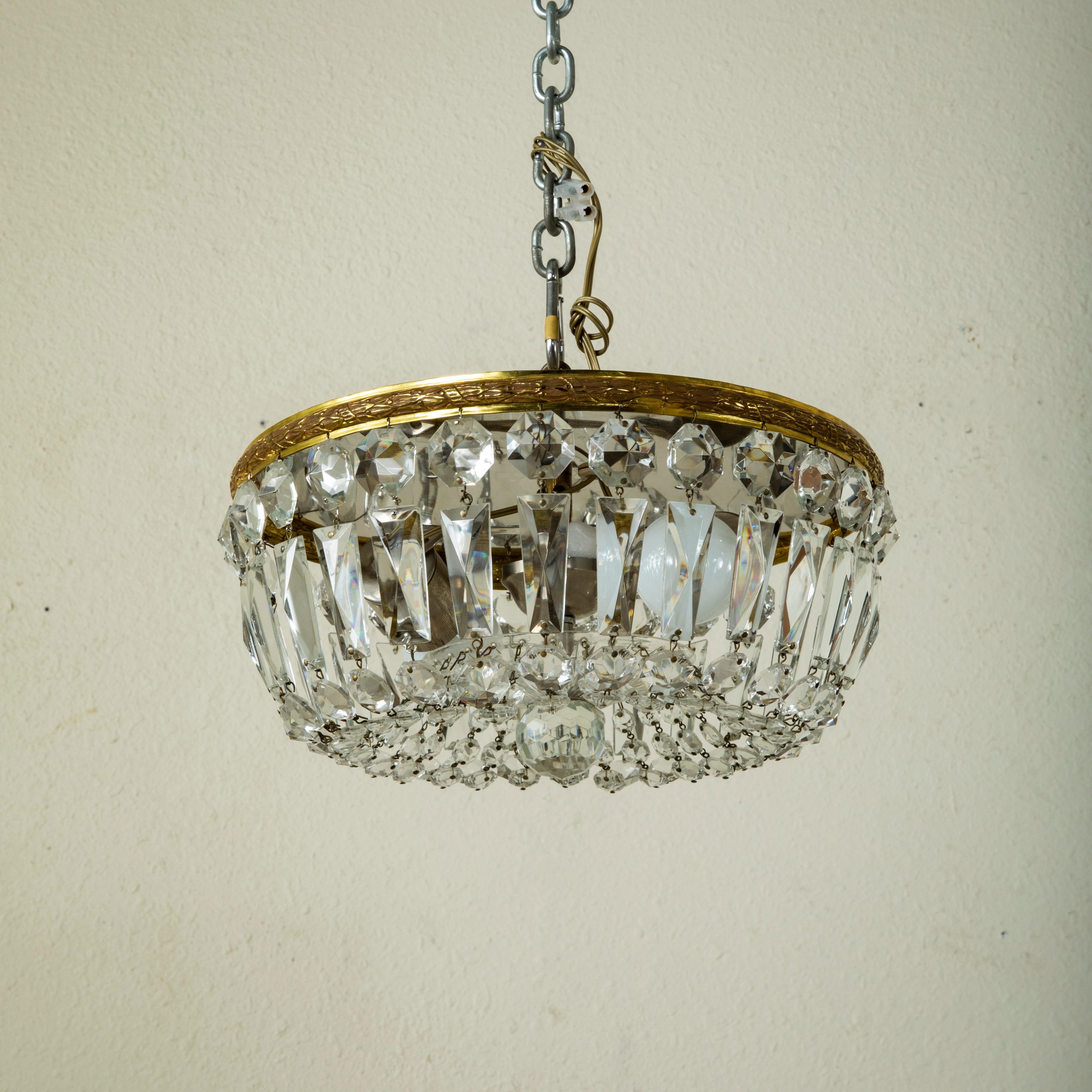 Early 20th Century French Bronze and Crystal Flush Mount, Chandelier, Pendant 1