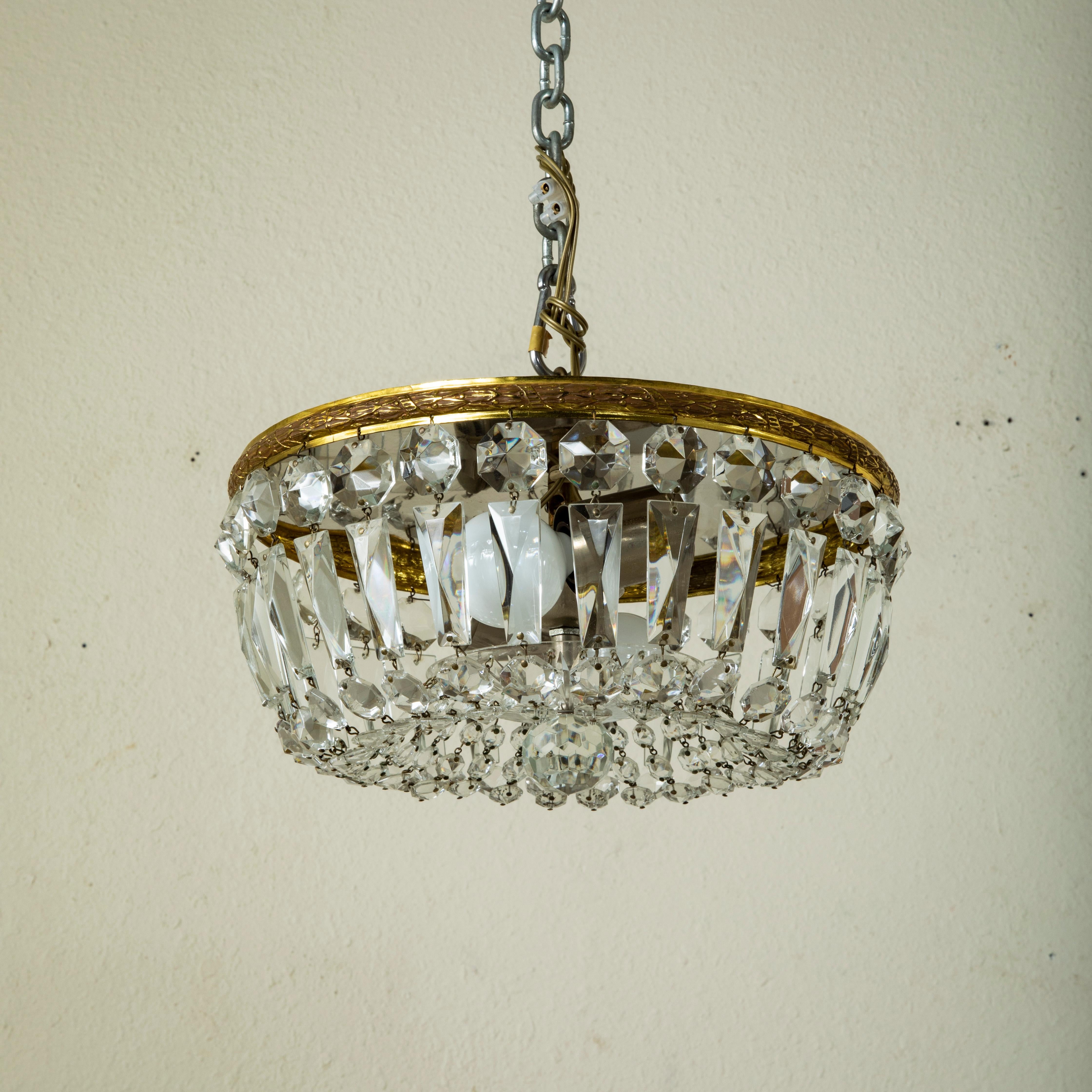 Early 20th Century French Bronze and Crystal Flush Mount, Chandelier, Pendant 2