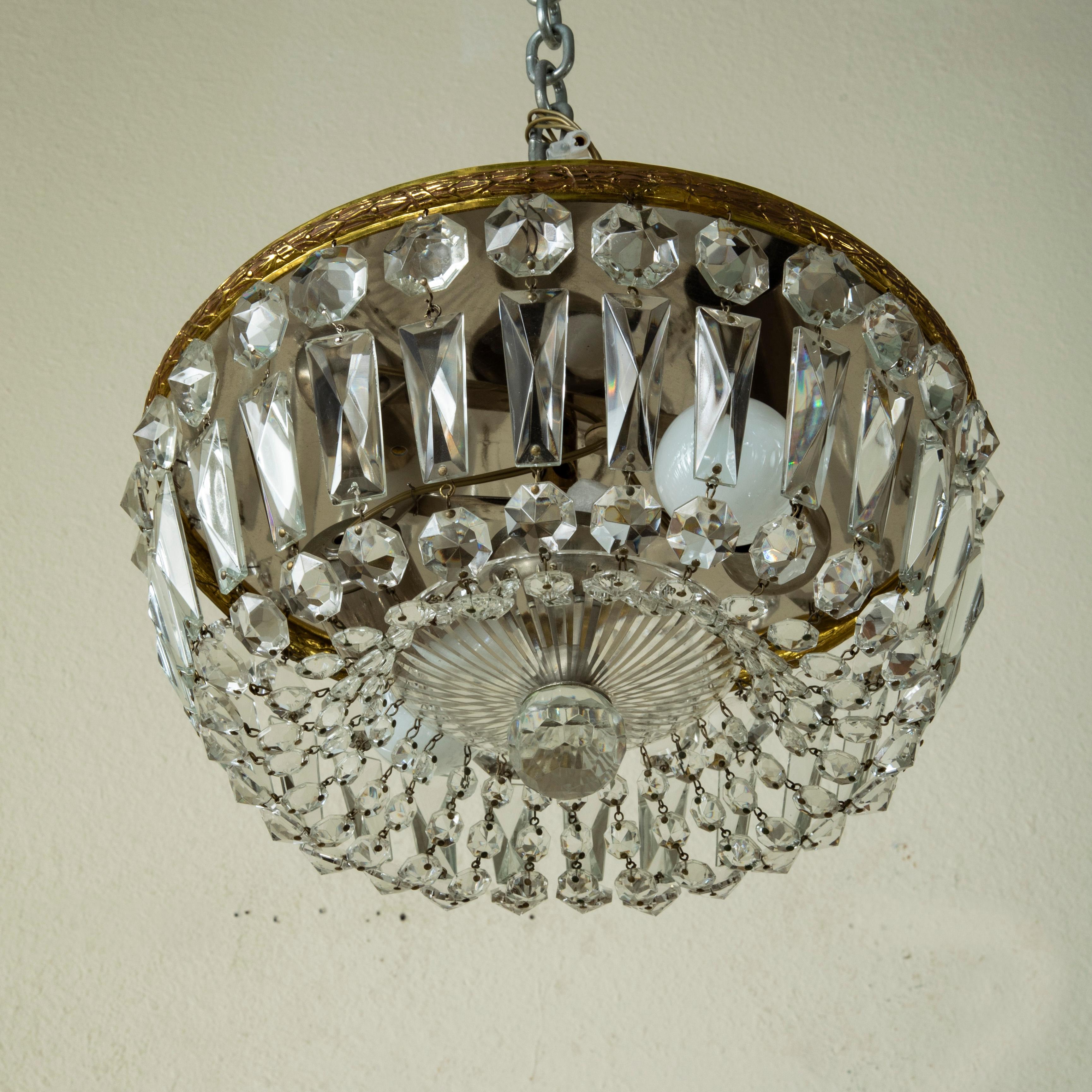 Early 20th Century French Bronze and Crystal Flush Mount, Chandelier, Pendant 3