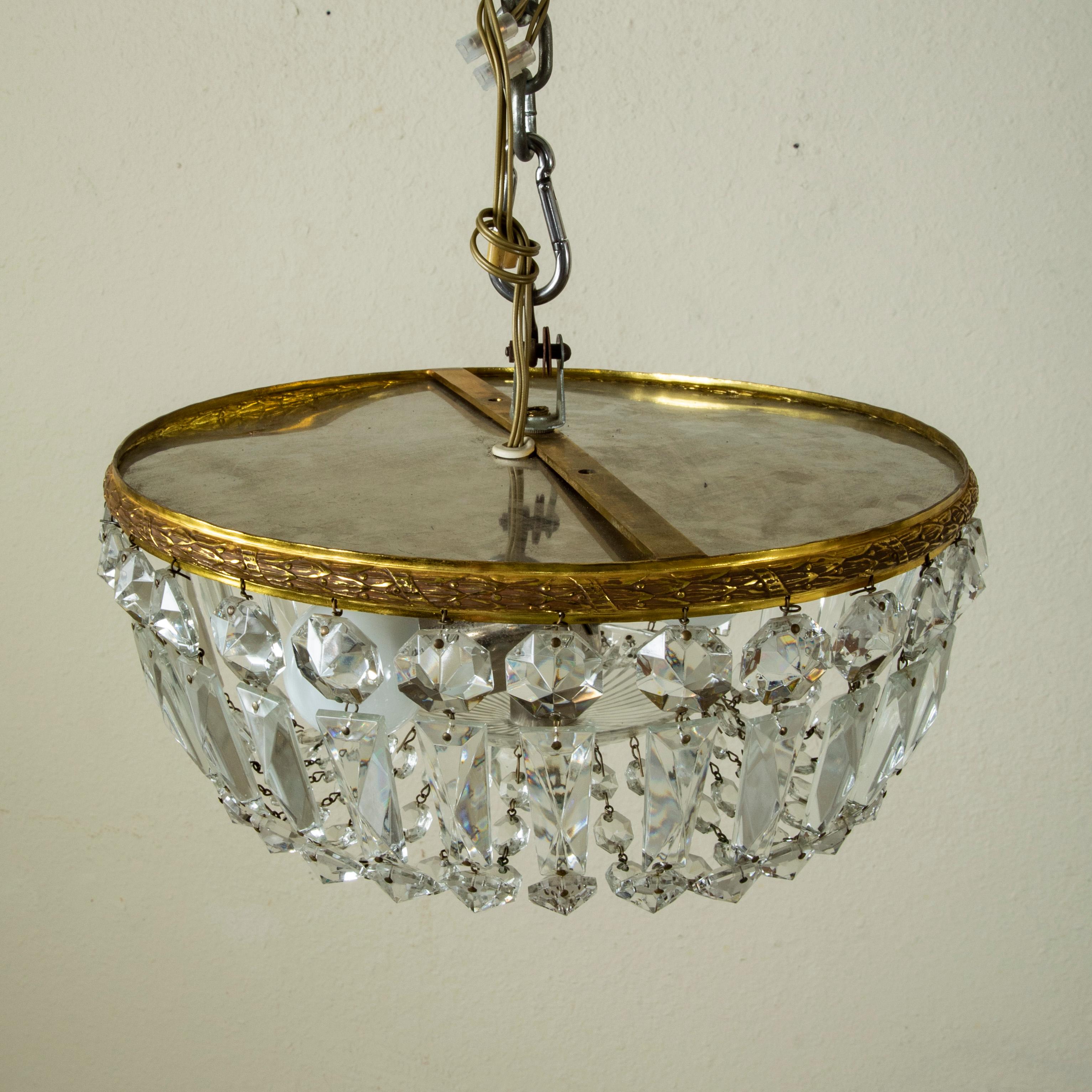 Early 20th Century French Bronze and Crystal Flush Mount, Chandelier, Pendant 6
