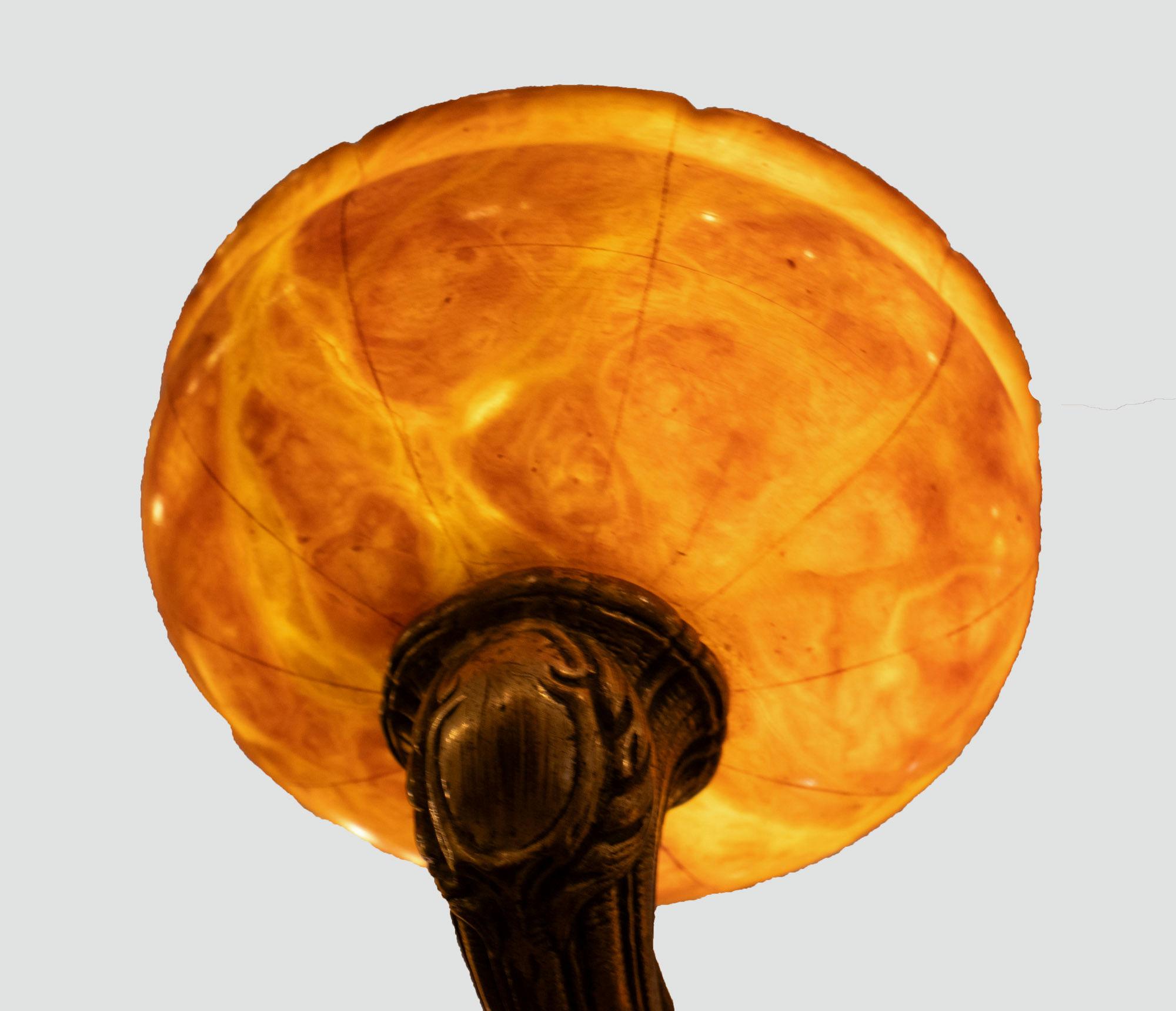Early 20th Century French Bronze and Orange Amber Alabaster Chandelier For Sale 12