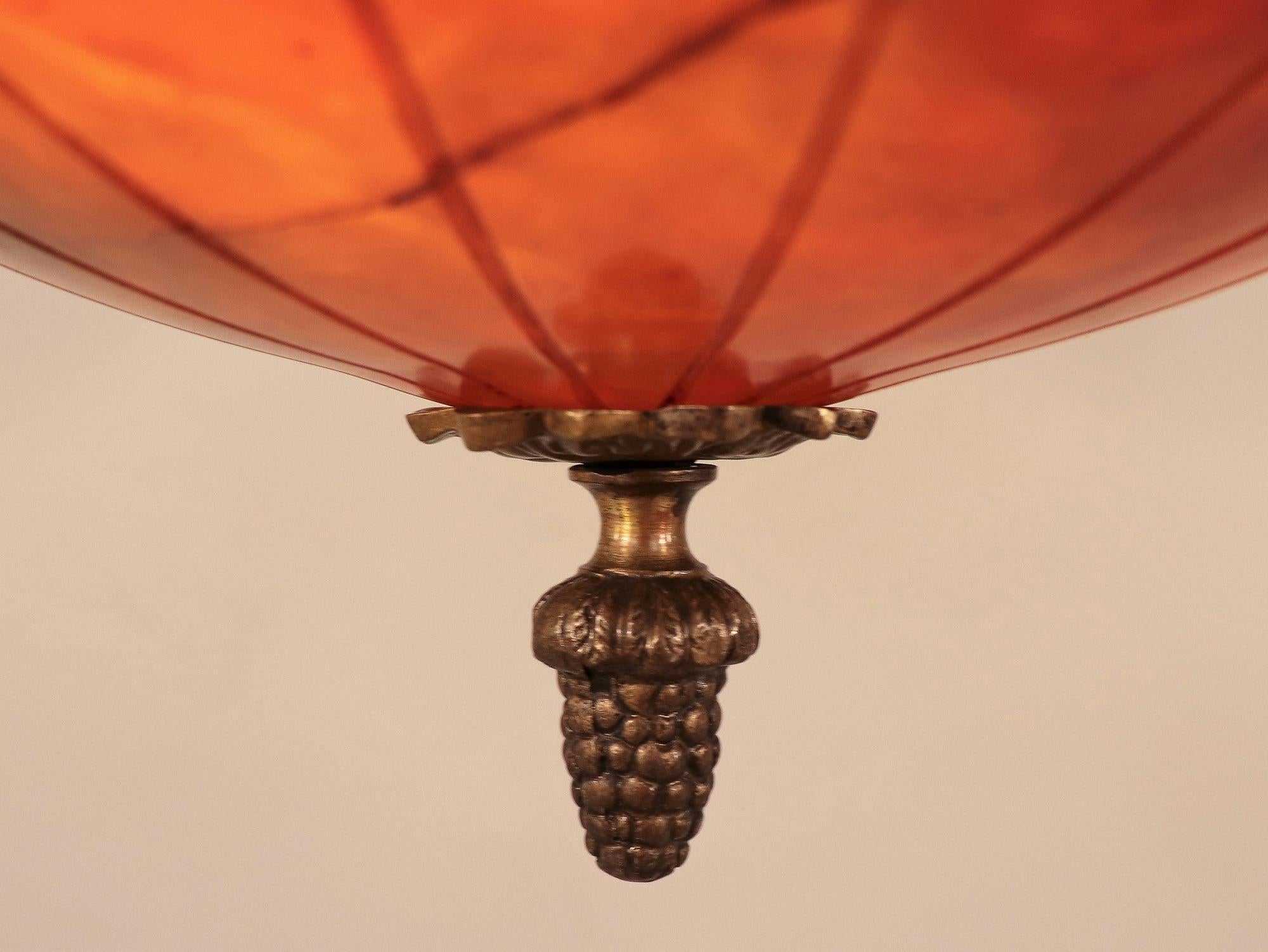 Early 20th Century French Bronze and Orange Amber Alabaster Chandelier For Sale 1