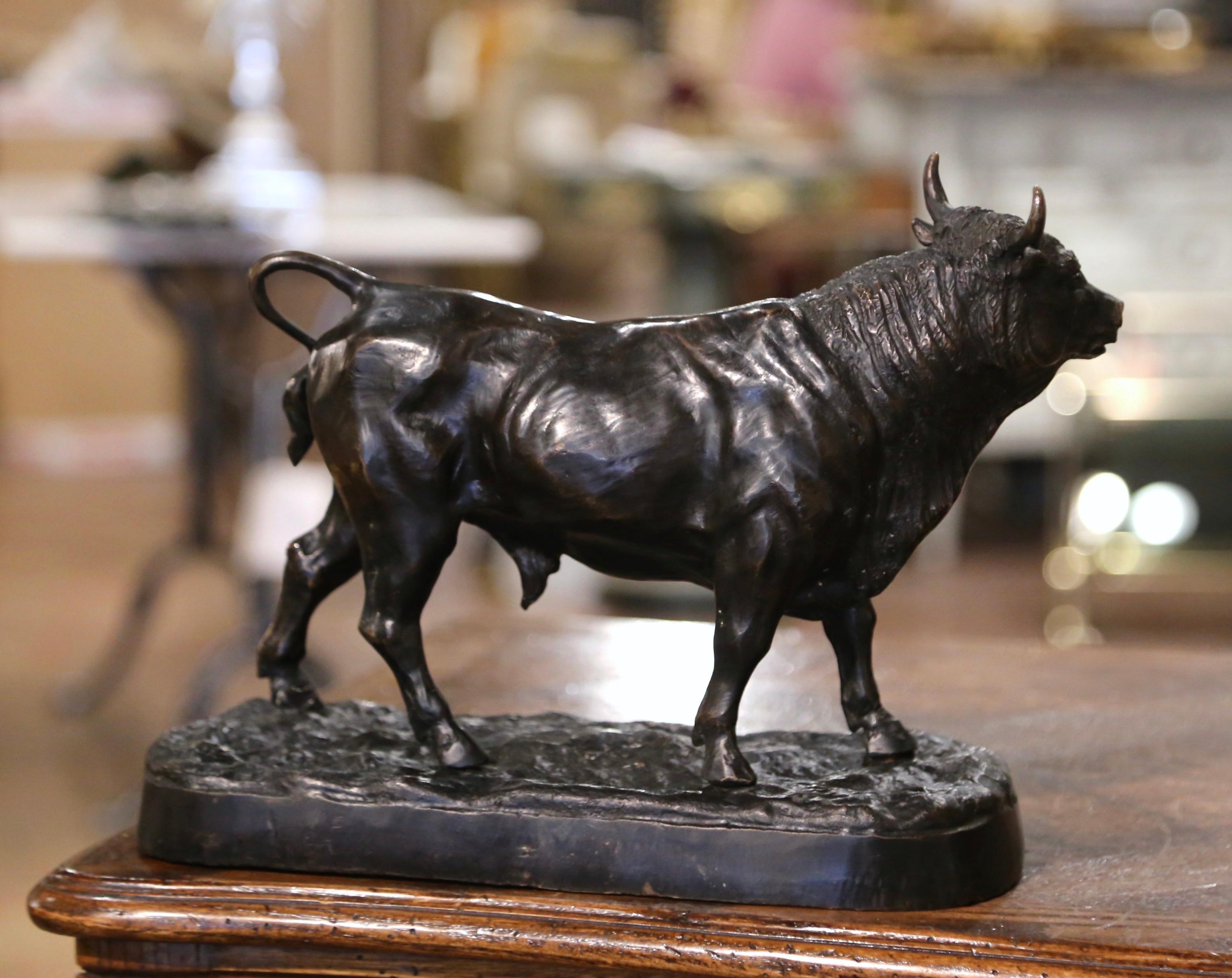 Early 20th Century French Bronze Bull Sculpture After Isidore Bonheur In Excellent Condition In Dallas, TX