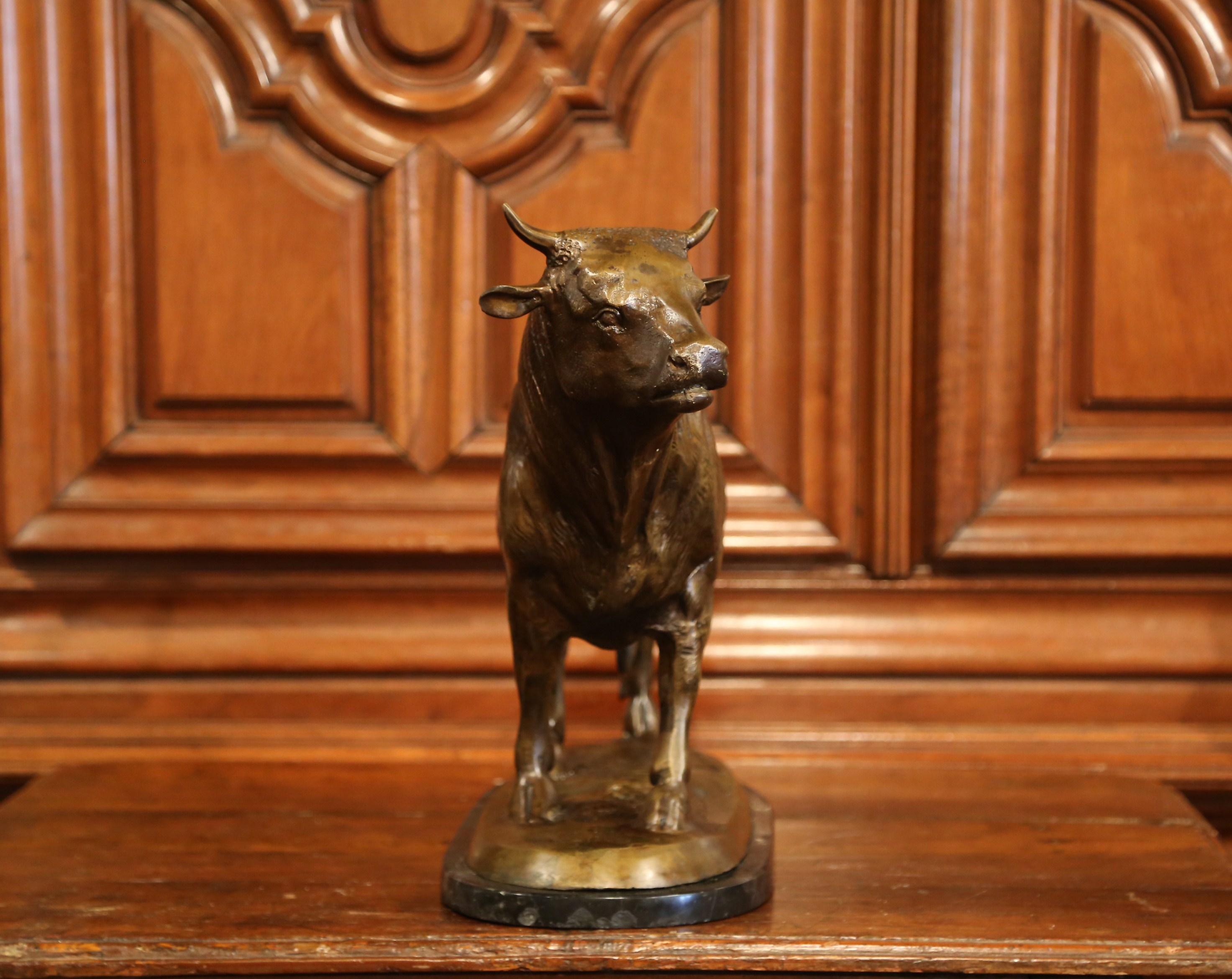 Early 20th Century French Bronze Bull Sculpture on Marble Signed Isidore Bonheur 3