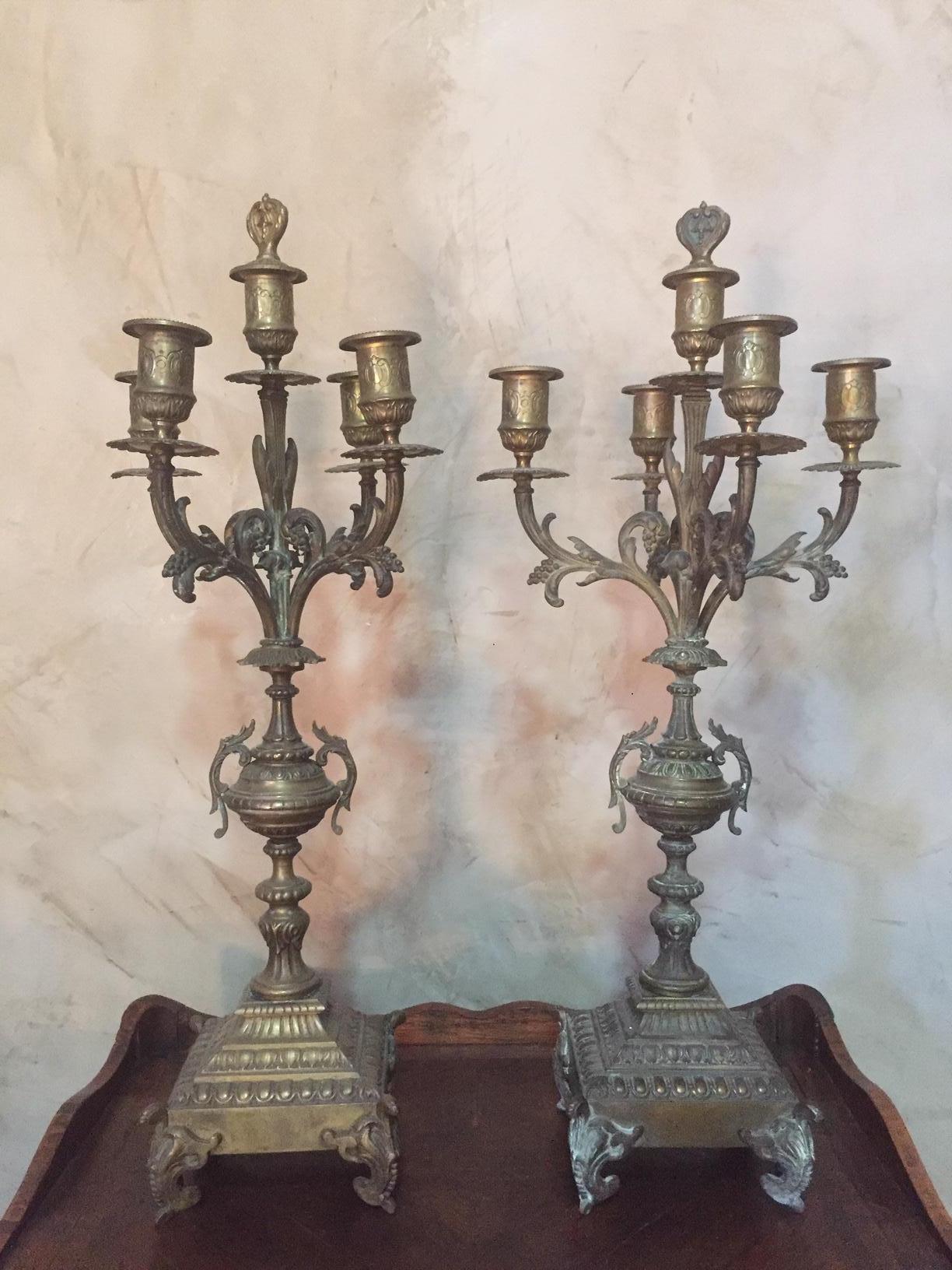 Early 20th Century French Bronze Candelabra, 1900s In Good Condition For Sale In LEGNY, FR