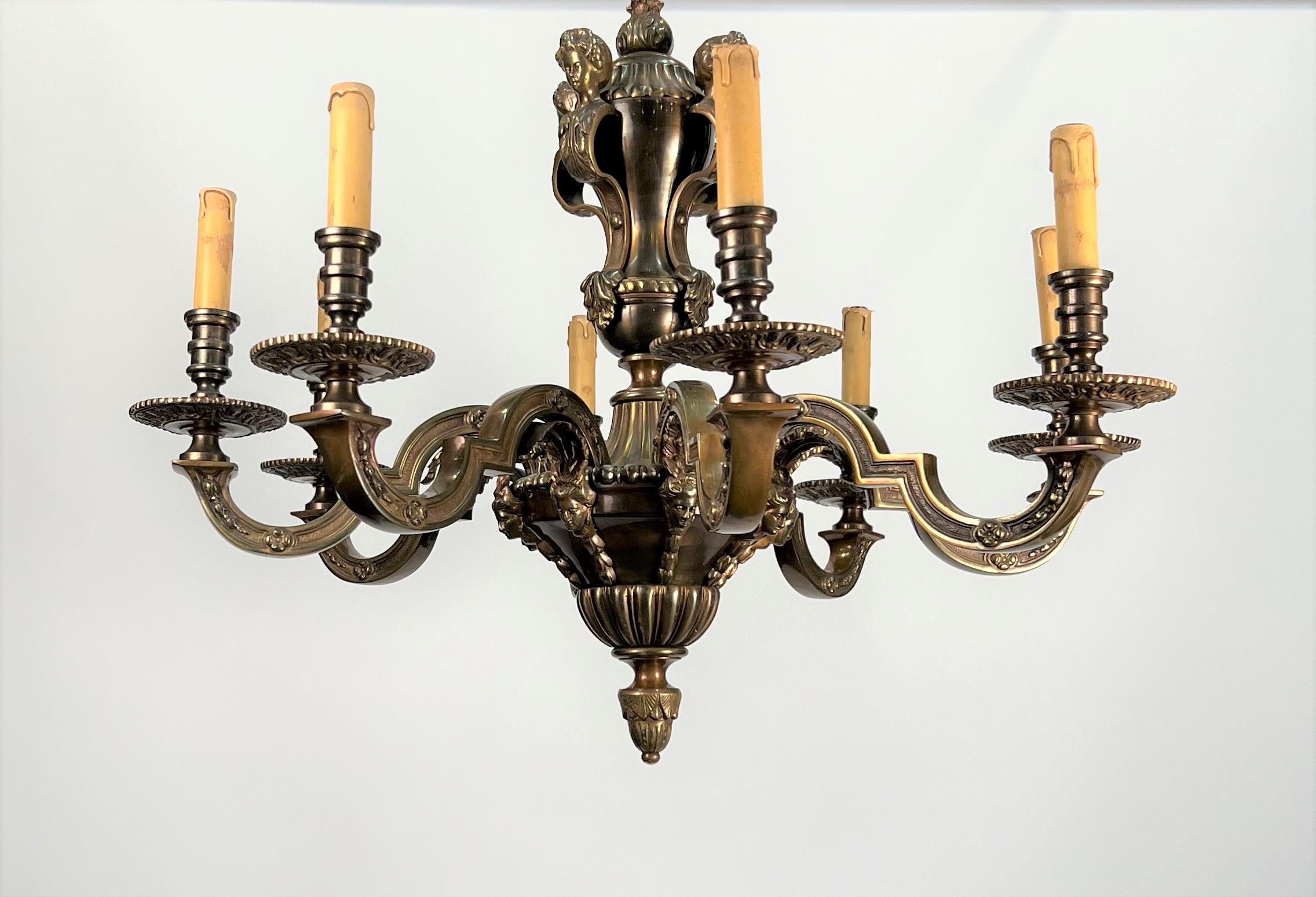 Late Victorian Early 20th Century French Bronze Chandelier For Sale