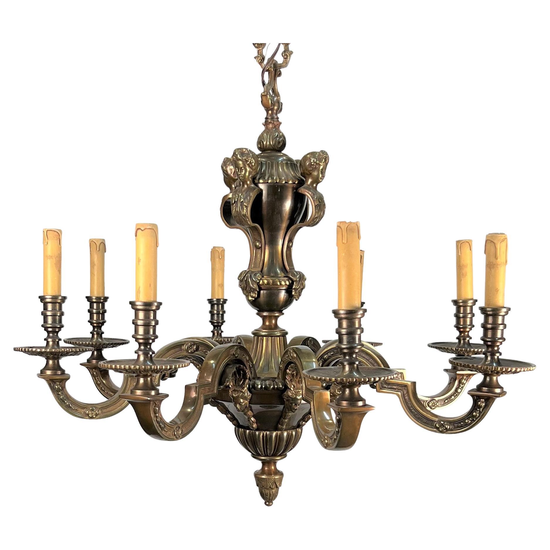 Early 20th Century French Bronze Chandelier For Sale