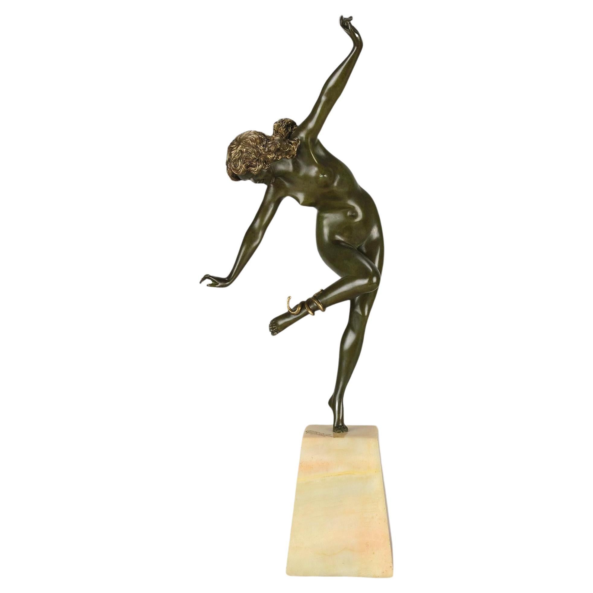 Early 20th Century French Bronze "Danseuse au Serpent" by Claire Colinet For Sale
