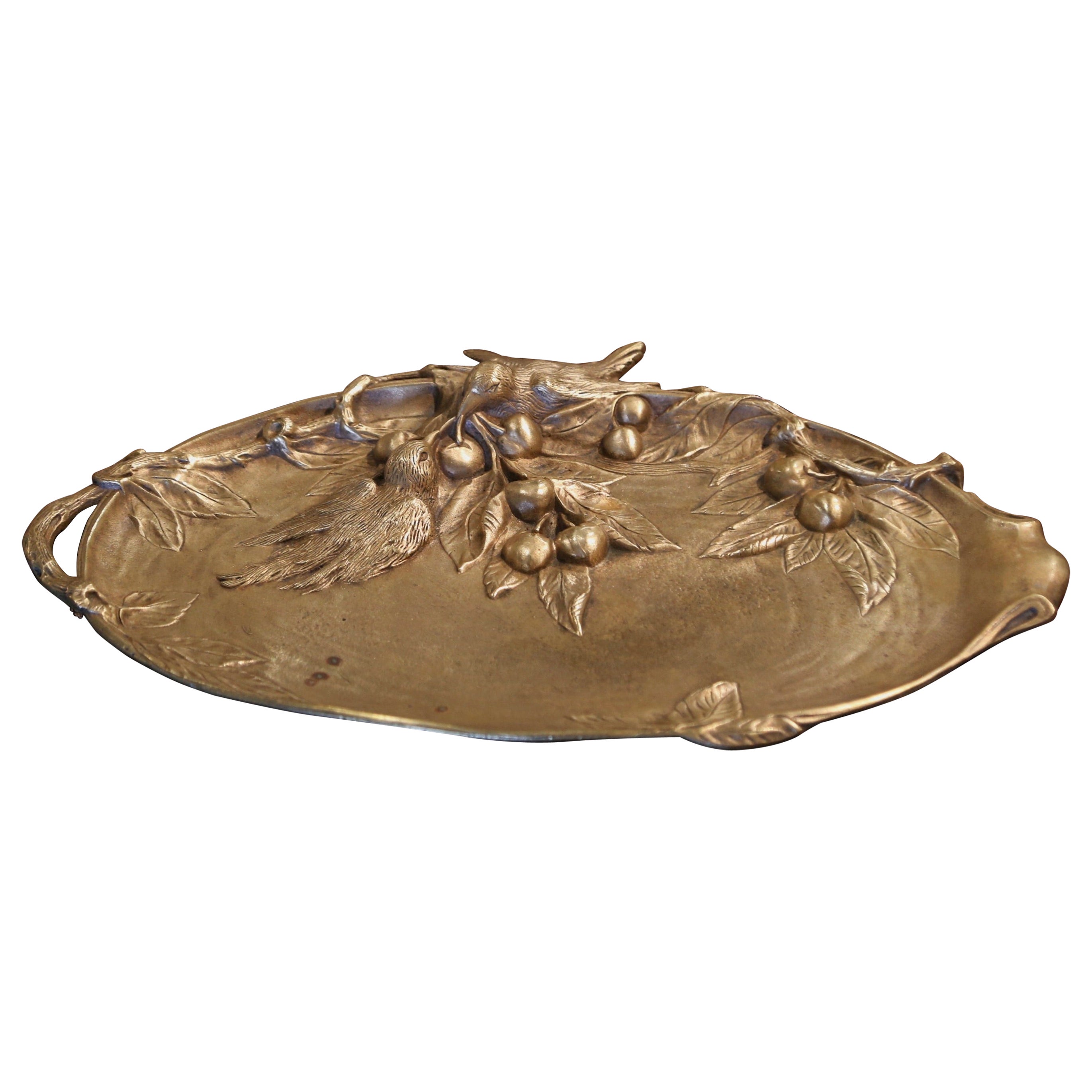 Early 20th Century French Bronze Decorative Vide-Poche Dish with Love Birds
