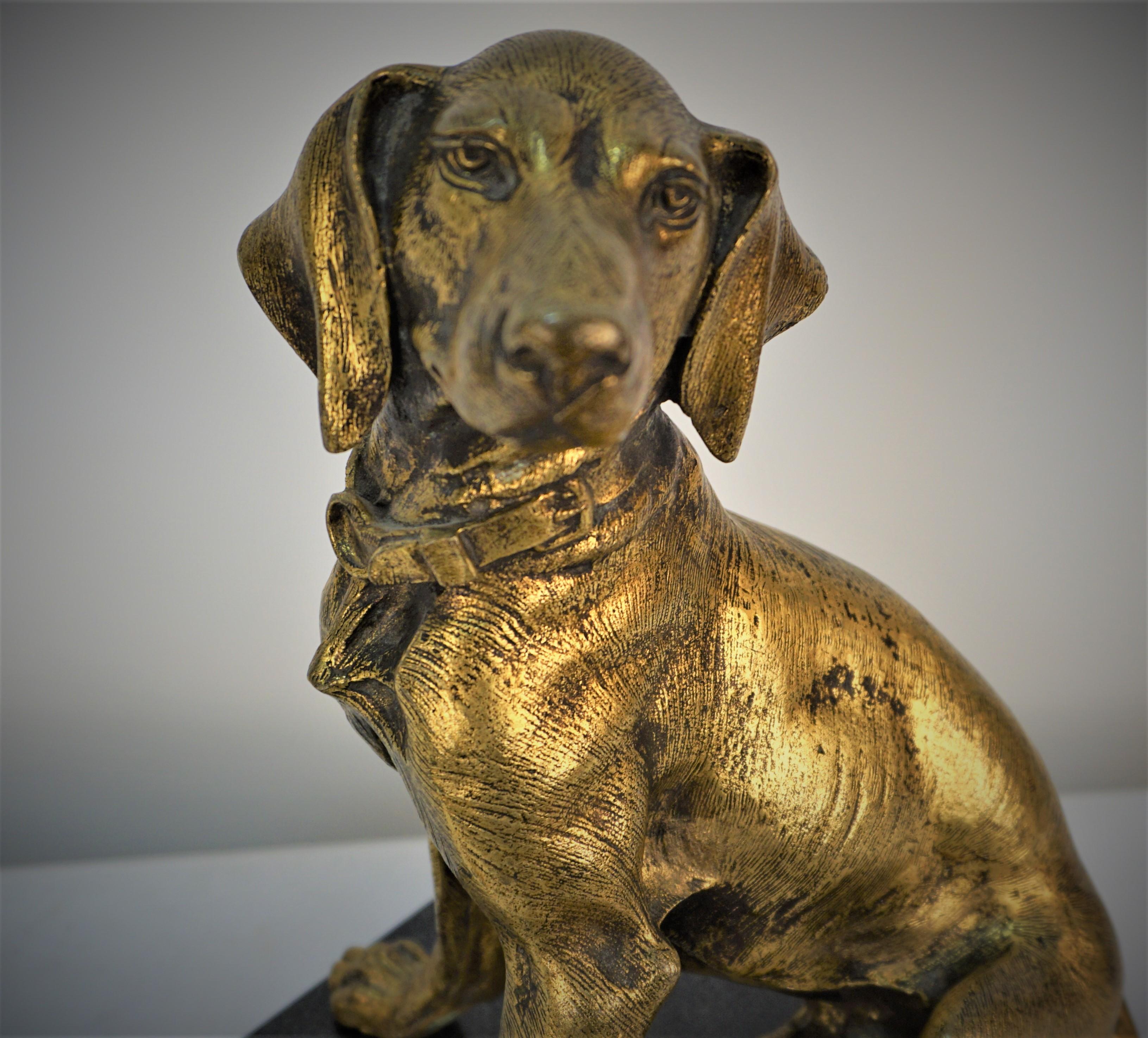 Early 20th Century French Bronze Dog Sculpture on Marble Base For Sale 7