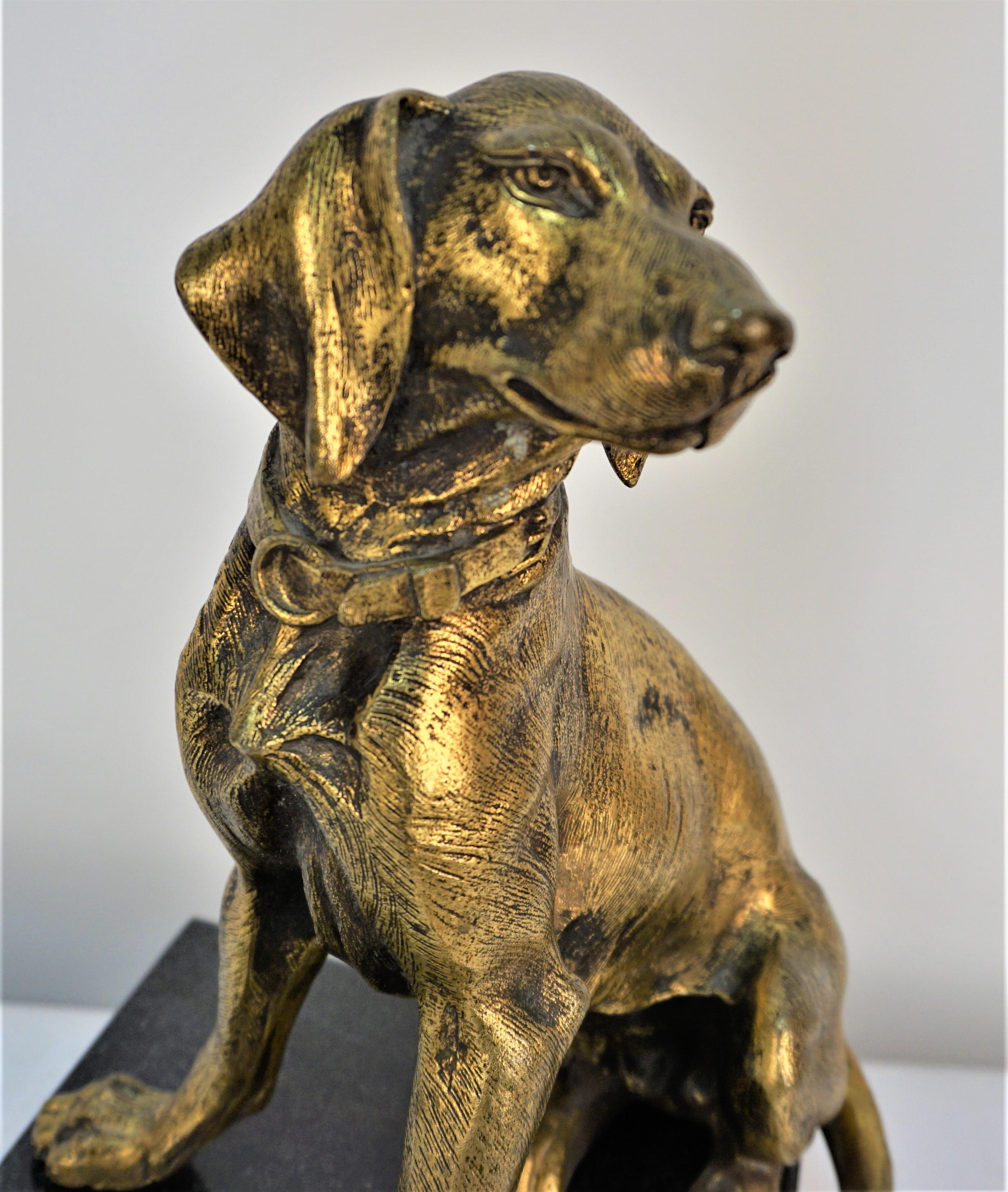 Early 20th Century French Bronze Dog Sculpture on Marble Base In Good Condition For Sale In Fairfax, VA