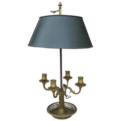 Early 20th Century French Bronze Four-Arm Bouillotte Lamp with Tole Shade
