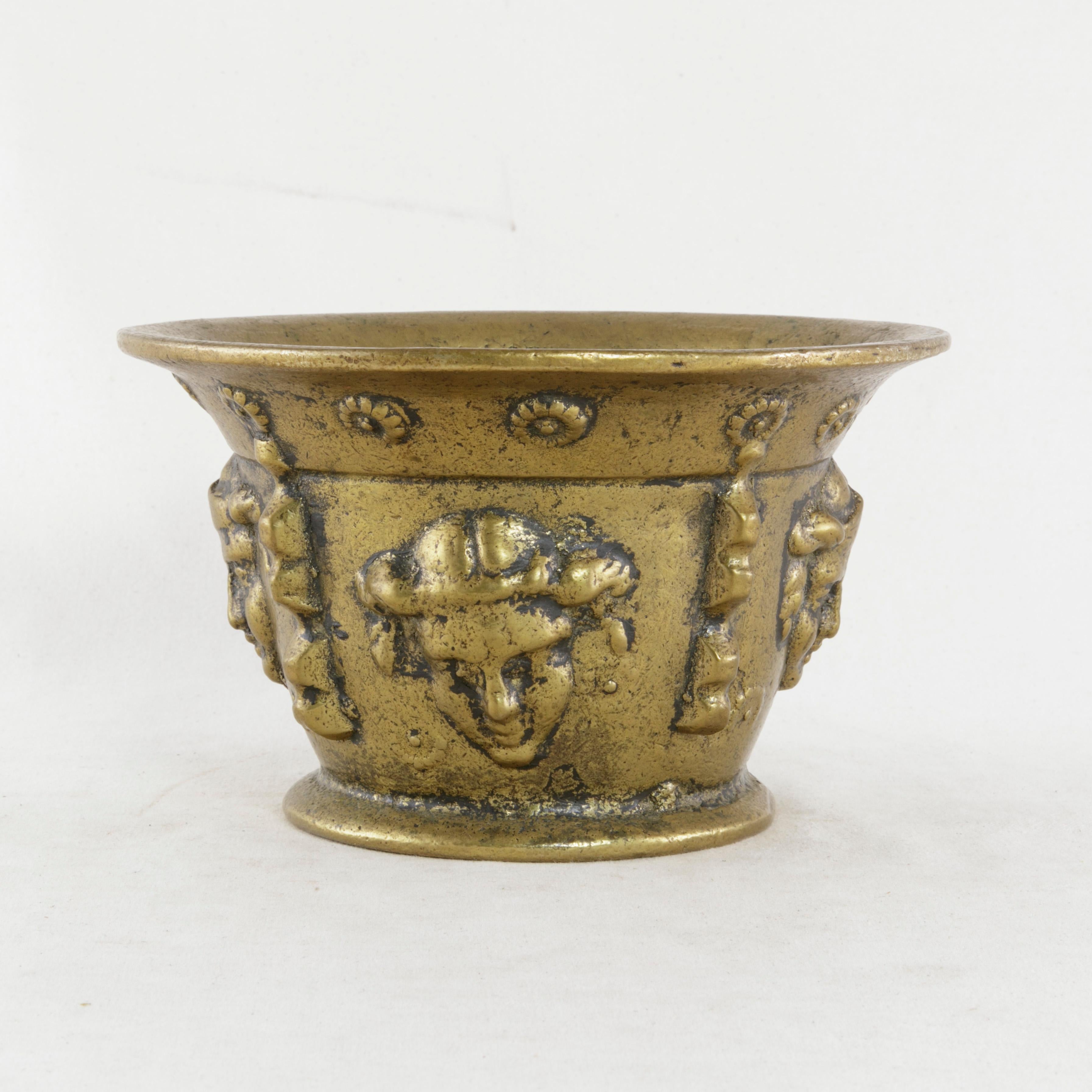 Early 20th Century French Bronze Mortar and Pestle with Masks Motif 3