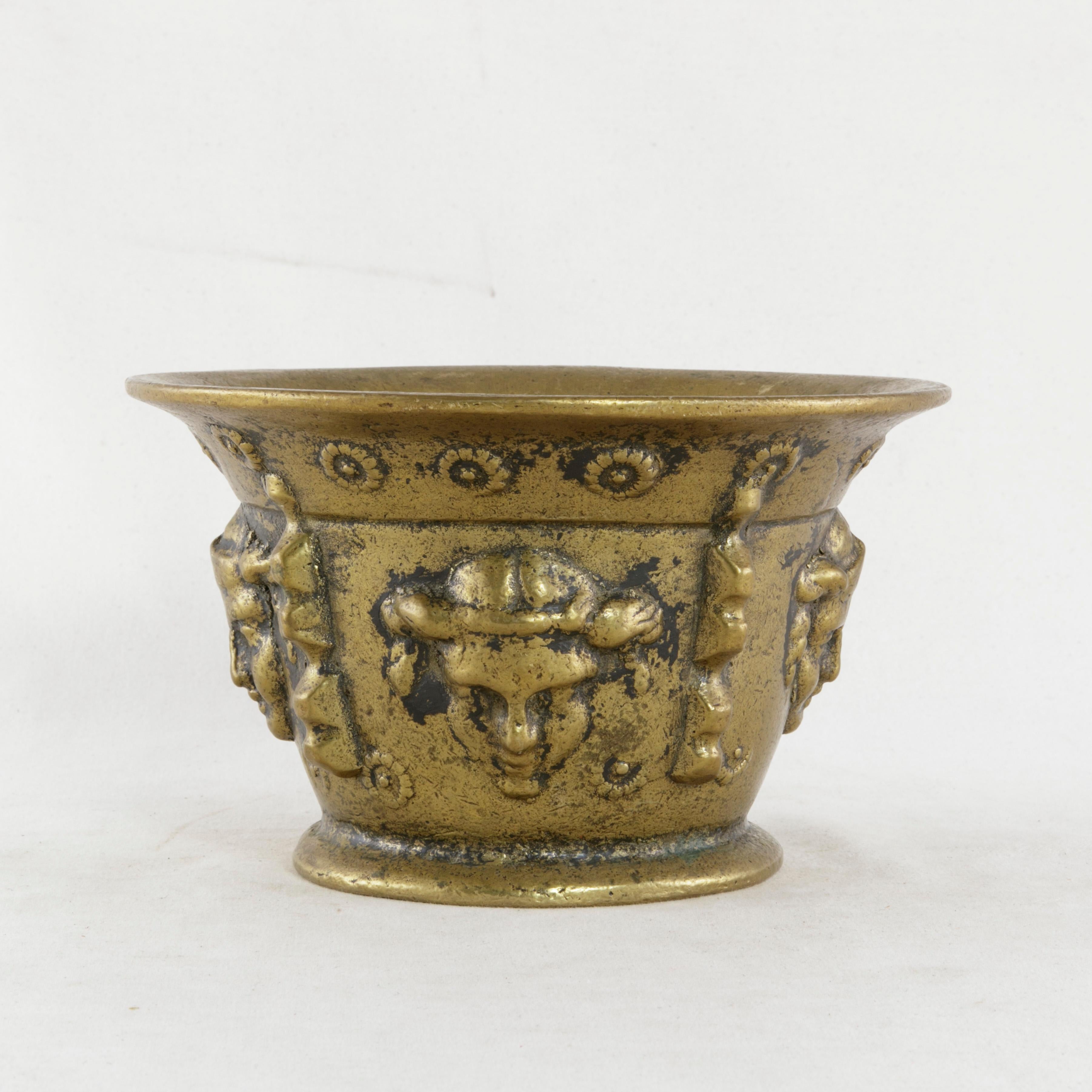 Early 20th Century French Bronze Mortar and Pestle with Masks Motif 5