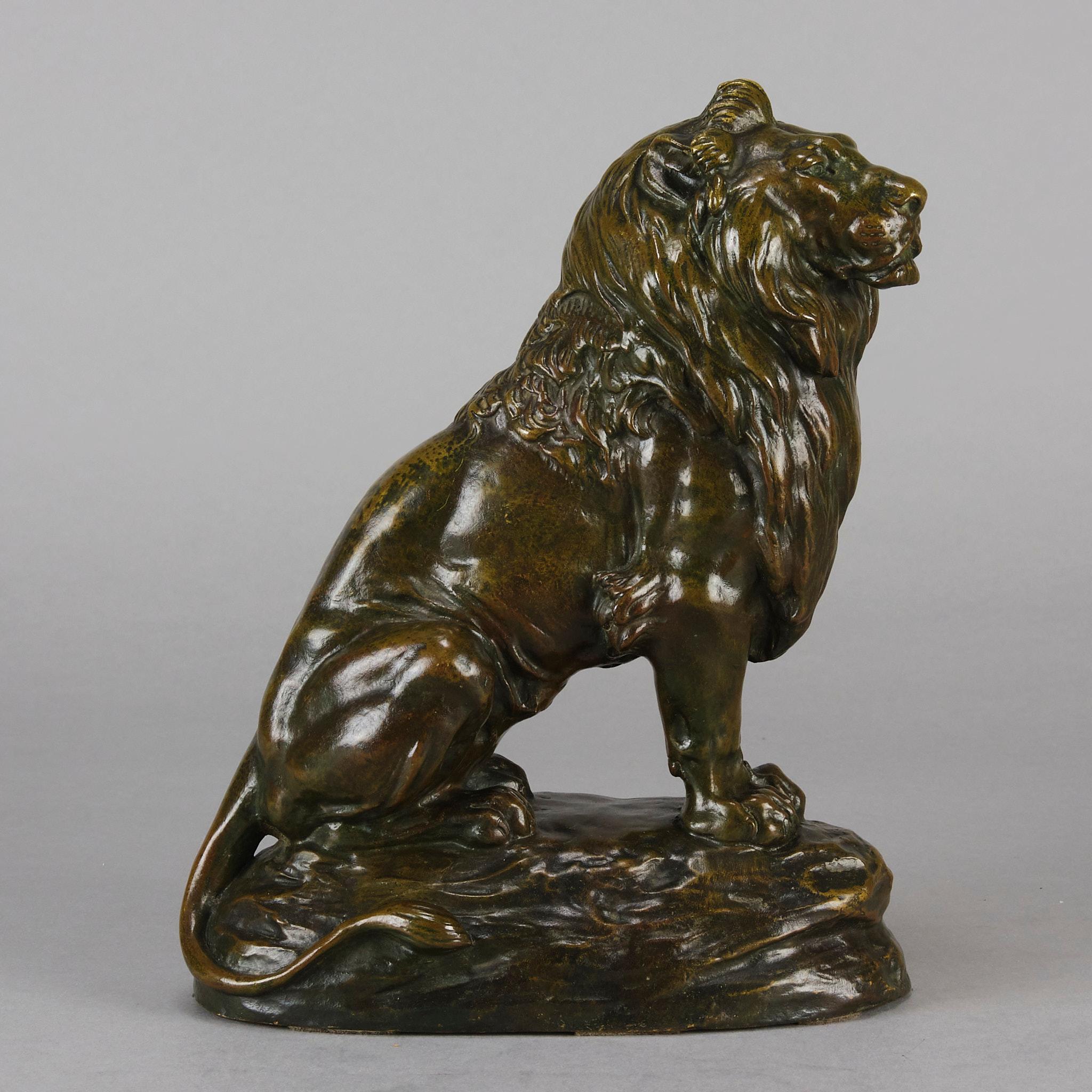 Art nouveau Sculpture en bronze française du début du 20e siècle  « Lion Assis » de Clovis Masson en vente