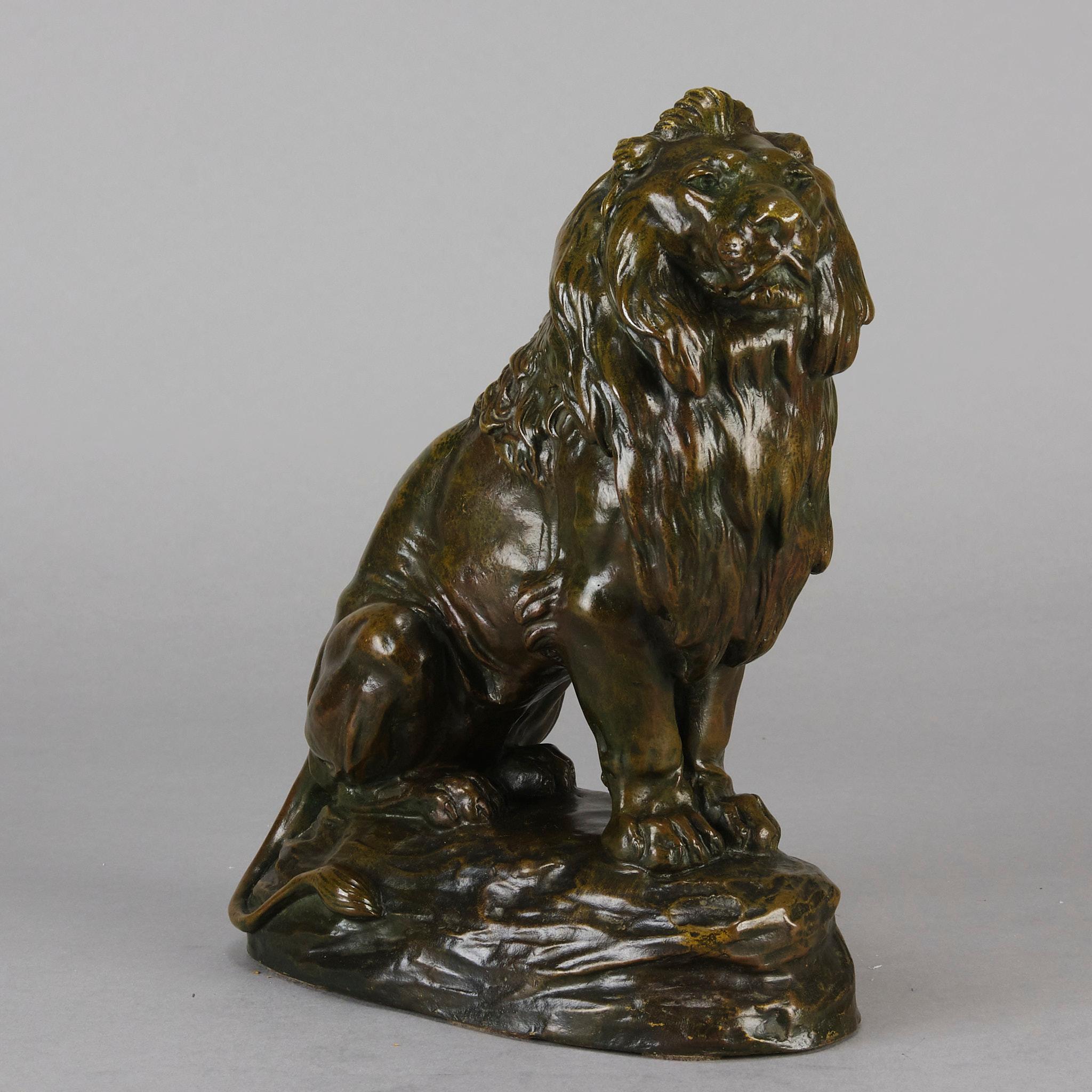 Französische Bronzeskulptur des frühen 20. Jahrhunderts  „Lion Assis“ von Clovis Masson (Gegossen) im Angebot