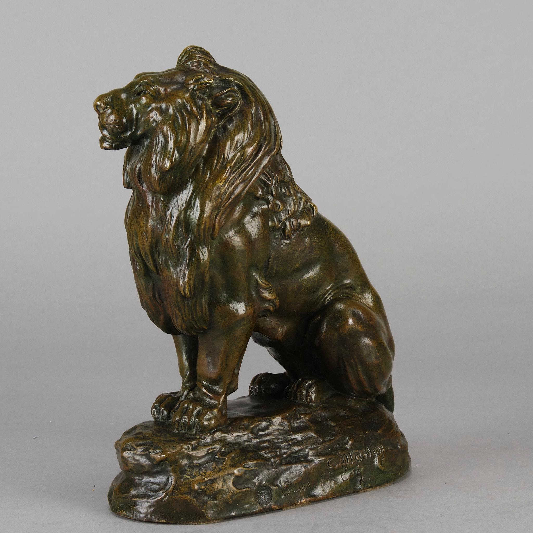 Sculpture en bronze française du début du 20e siècle  « Lion Assis » de Clovis Masson Excellent état - En vente à London, GB