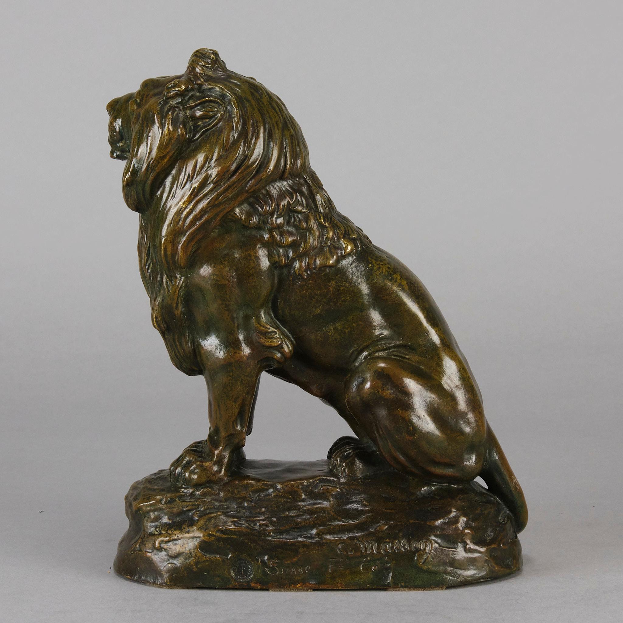 Französische Bronzeskulptur des frühen 20. Jahrhunderts  „Lion Assis“ von Clovis Masson im Angebot 2
