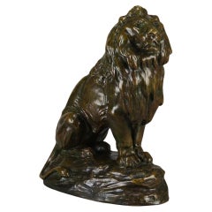Vintage Early 20th Century French Bronze Sculpture  "Lion Assis" by Clovis Masson