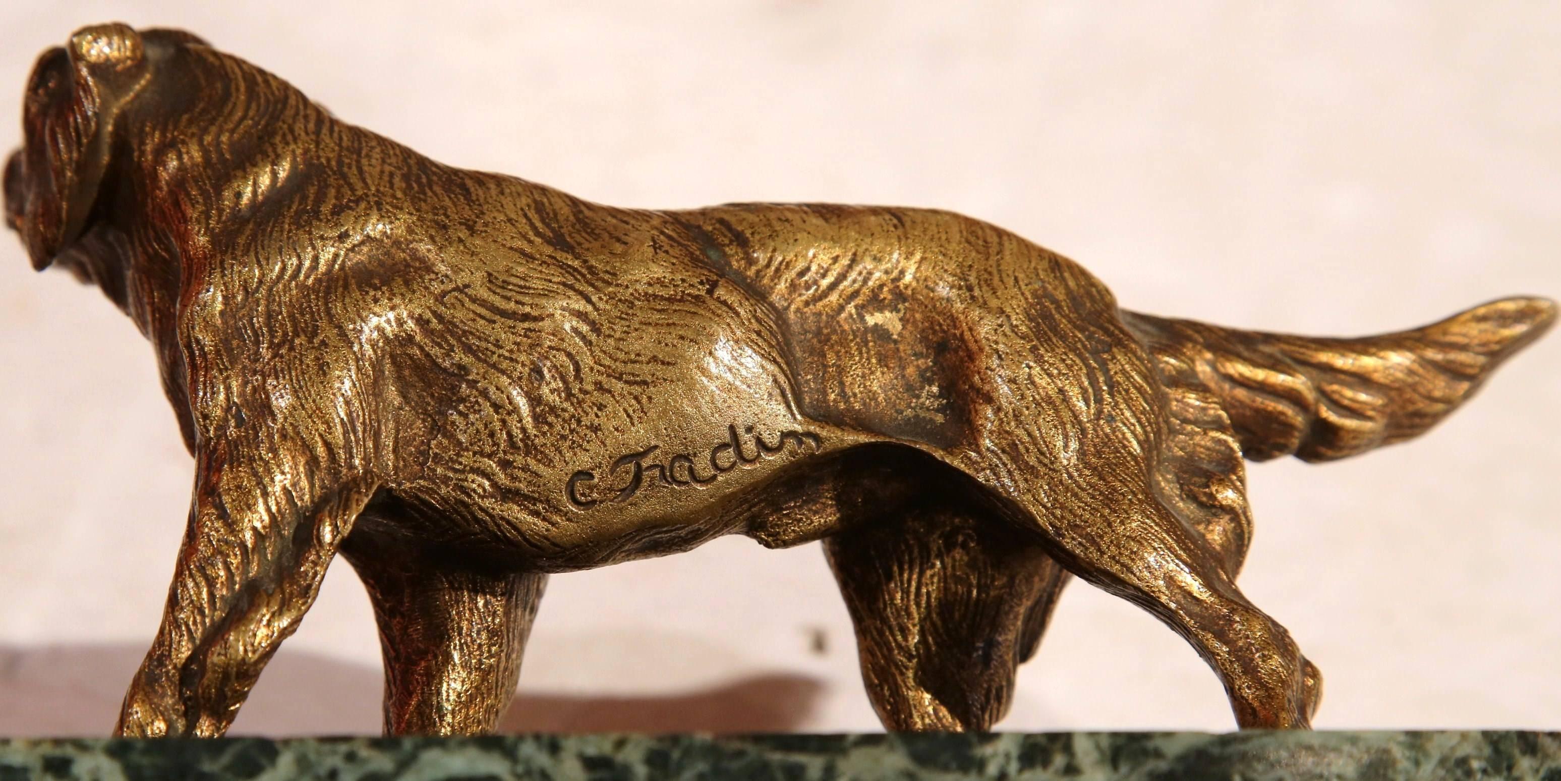 Early 20th Century French Bronze Setter Sculpture on Marble Base Signed Fradin 1