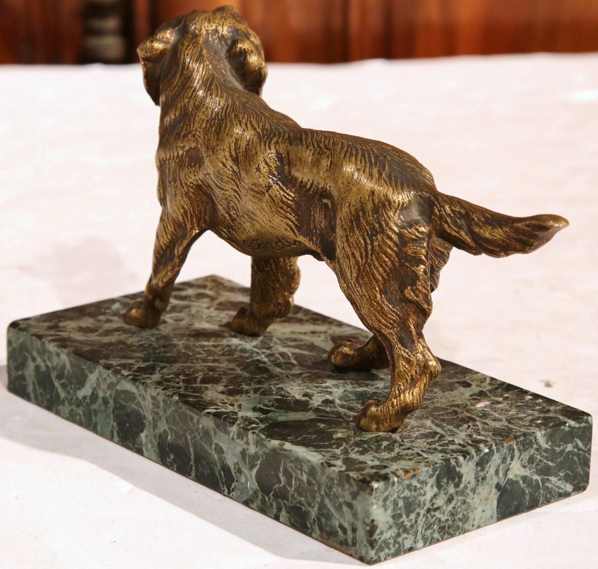 Early 20th Century French Bronze Setter Sculpture on Marble Base Signed Fradin 3