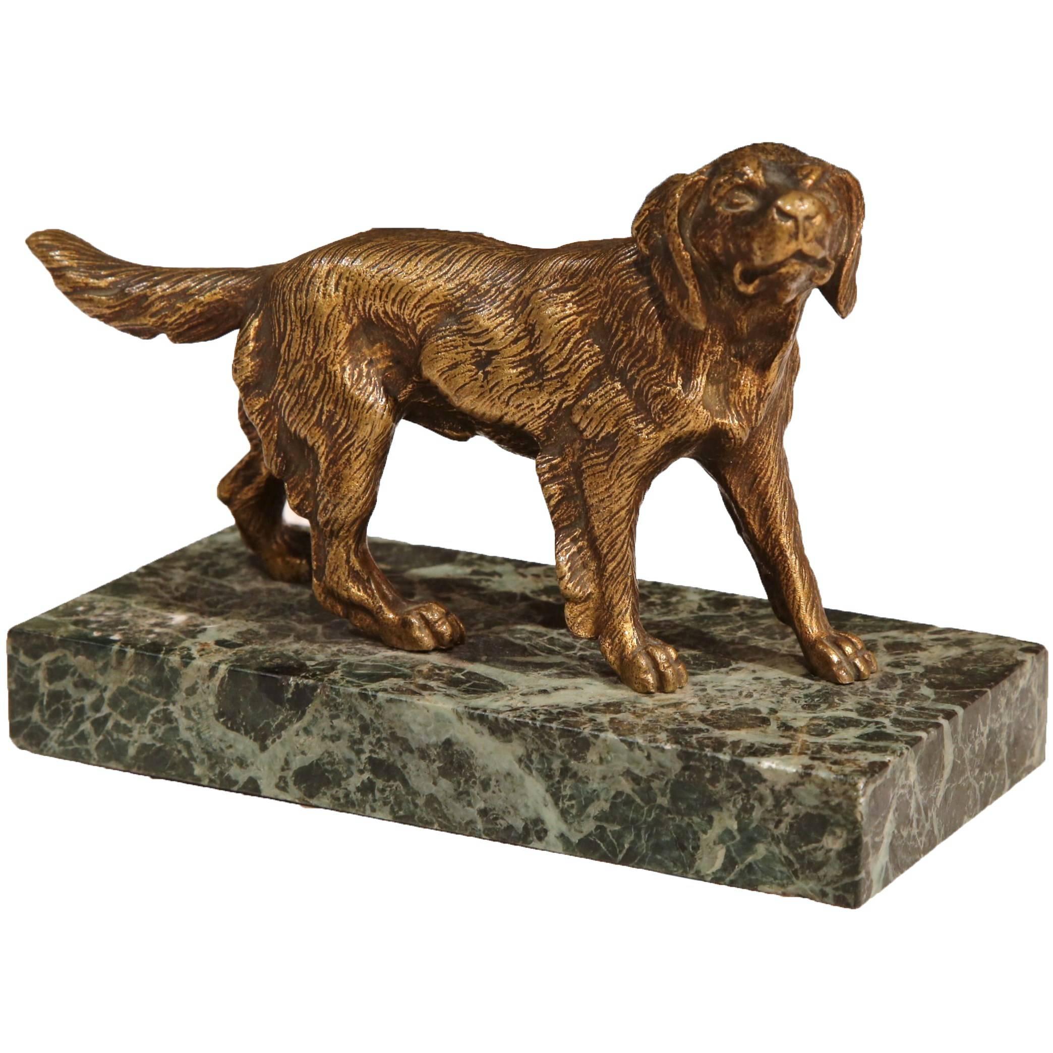 Early 20th Century French Bronze Setter Sculpture on Marble Base Signed Fradin
