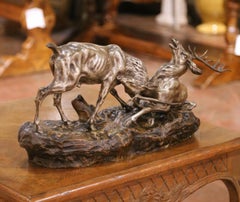 Early 20th Century French Bronze Stag Fight Composition by Thomas F. Cartier