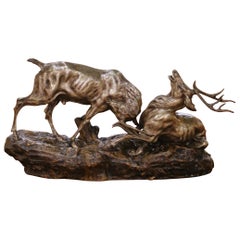 Early 20th Century French Bronze Stag Fight Composition by Thomas F. Cartier