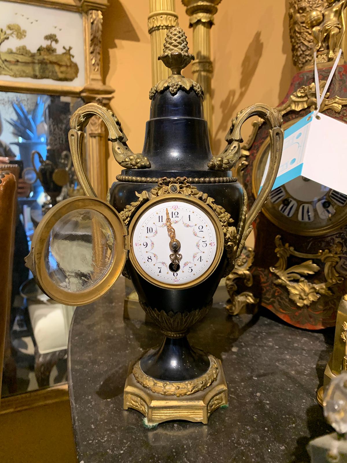 Early 20th Century French Bronze and Tole Diamonte Urn Form Clock, Signed JP For Sale 1