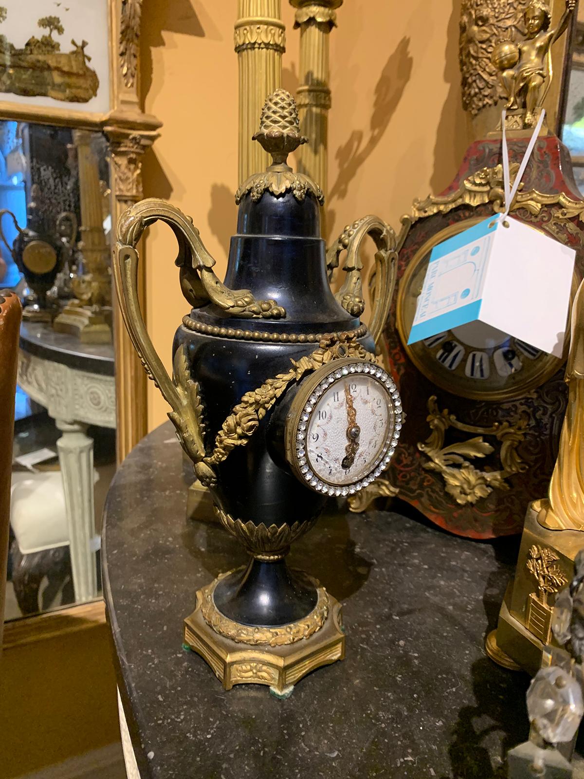 Early 20th Century French Bronze and Tole Diamonte Urn Form Clock, Signed JP For Sale 3