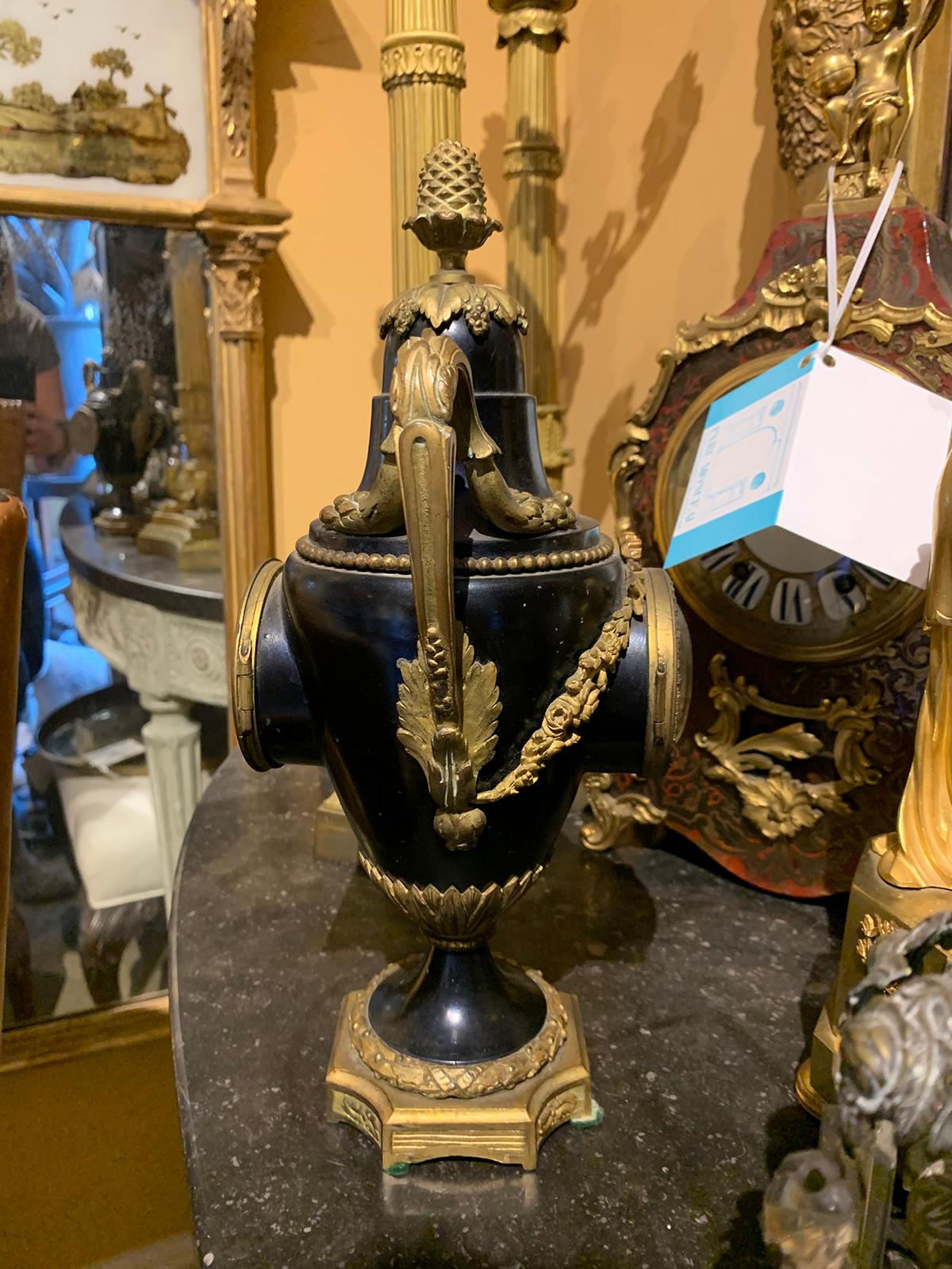 Early 20th Century French Bronze and Tole Diamonte Urn Form Clock, Signed JP For Sale 4