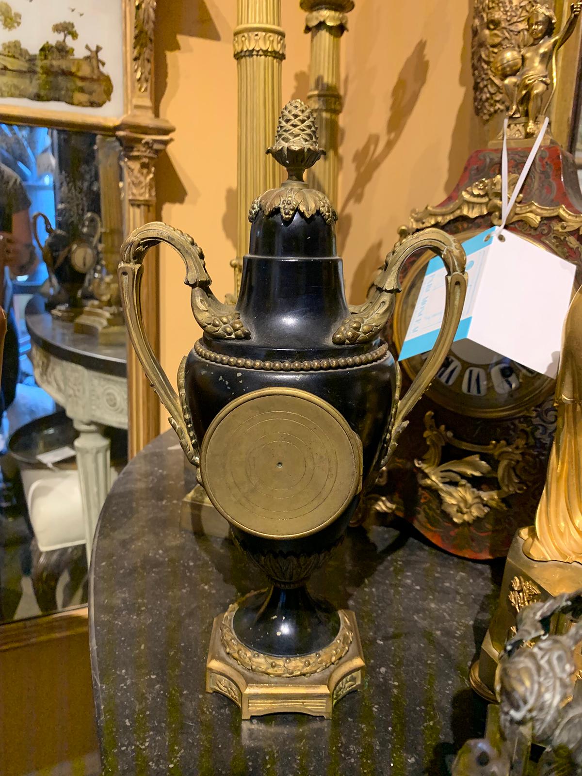 Early 20th Century French Bronze and Tole Diamonte Urn Form Clock, Signed JP For Sale 5