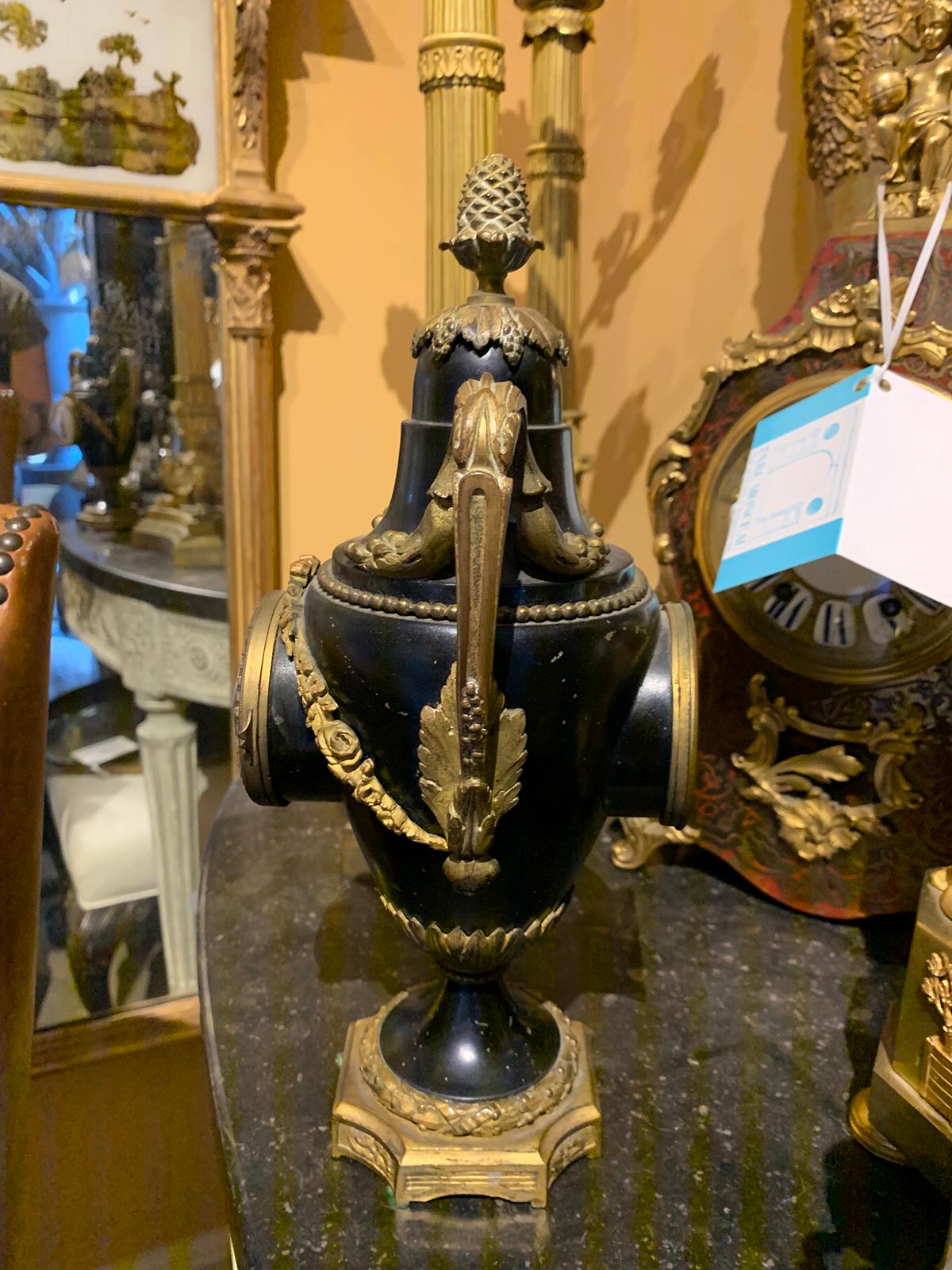 Early 20th Century French Bronze and Tole Diamonte Urn Form Clock, Signed JP For Sale 6