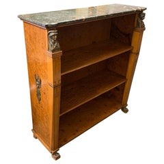Early 20th Century French Burr Walnut Open Bookcase with Marble Top