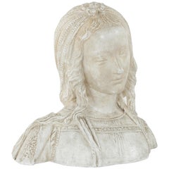 Early 20th Century French Bust of Renaissance Woman Stamped Atelier Louvre