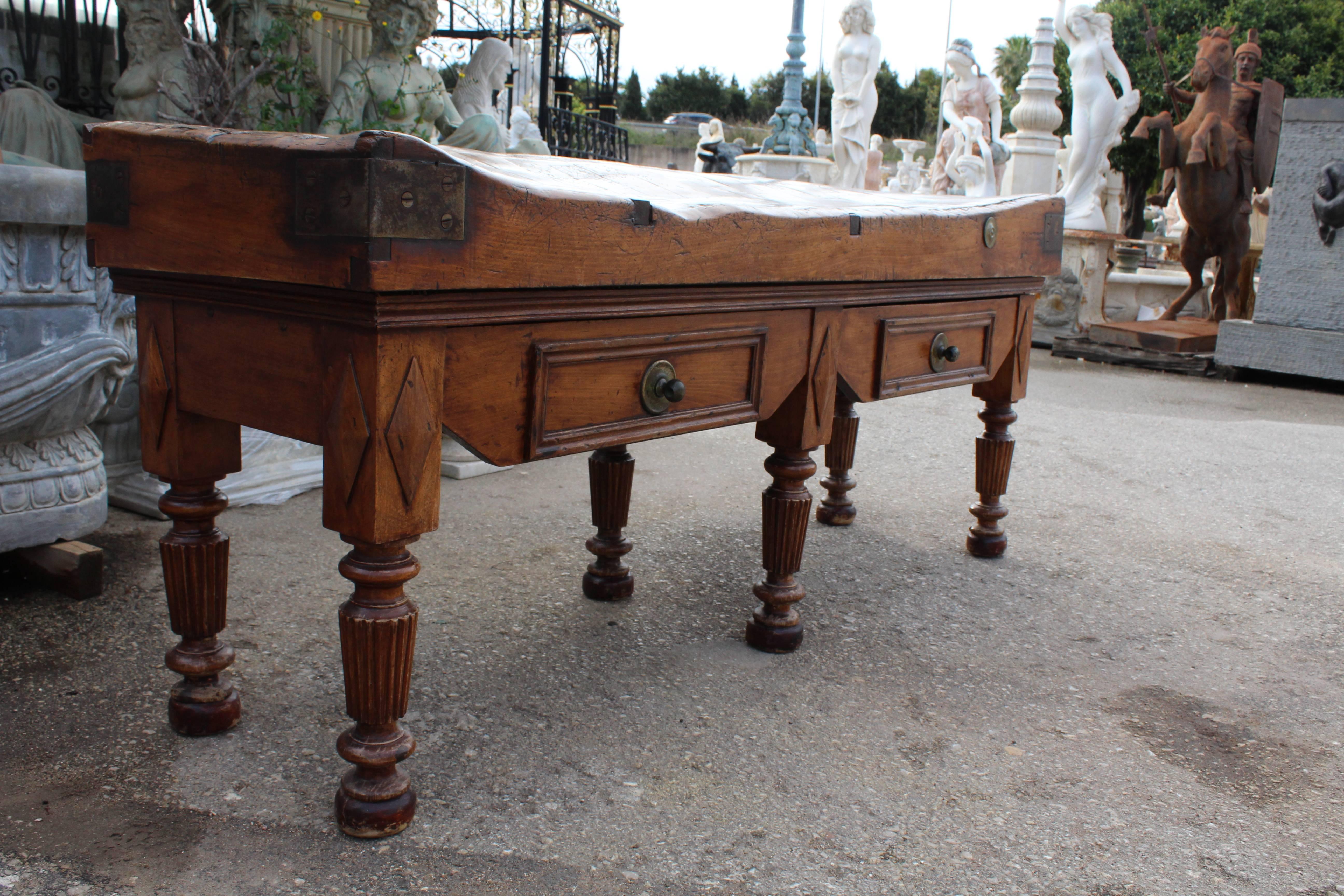 Early 20th Century French Butcher Table with Brass Fittings 1