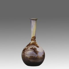 Early 20th Century French Cameo Glass "Banjo Mountain Vase" by Emile Gallé